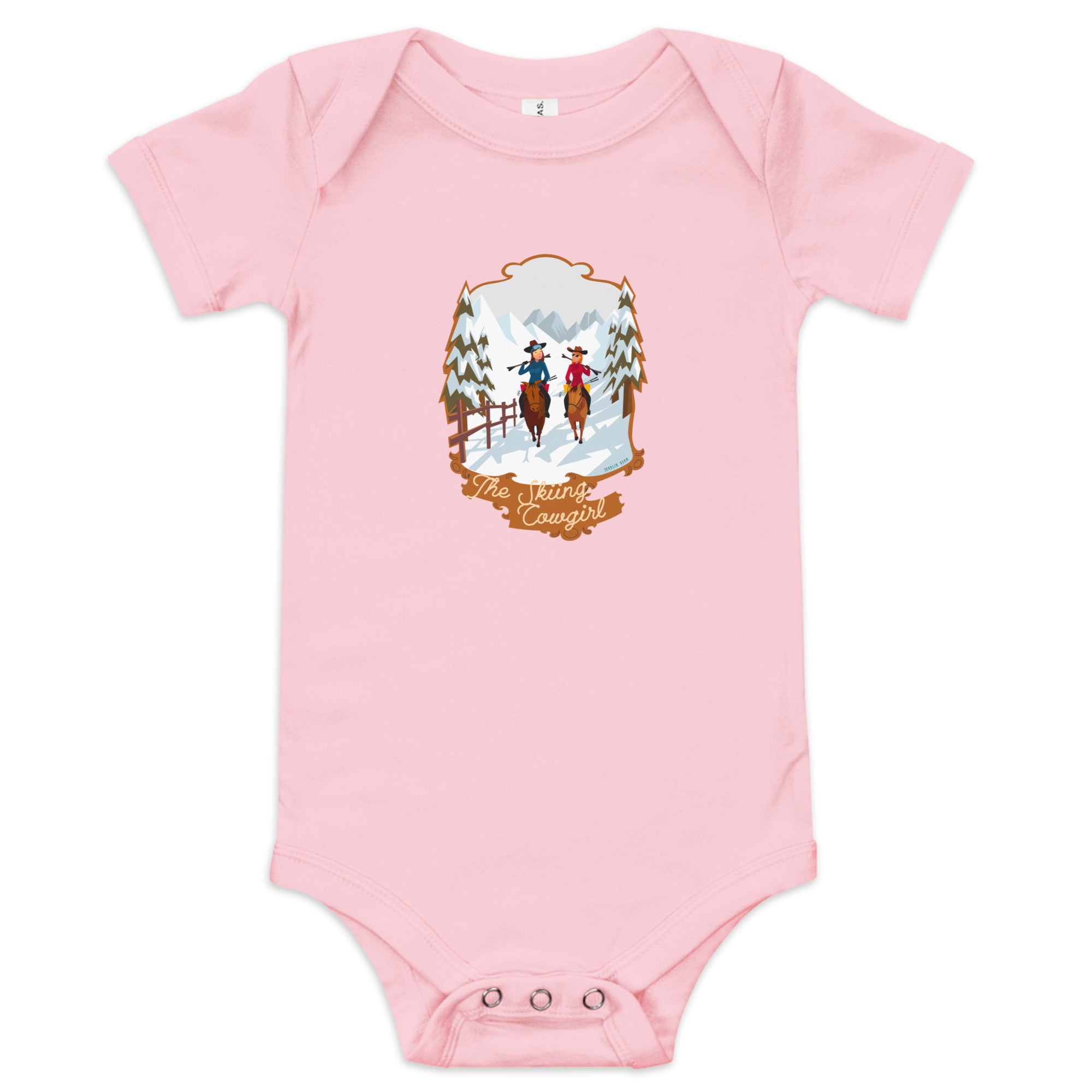 Baby short sleeve one piece The Skiing Cowgirl