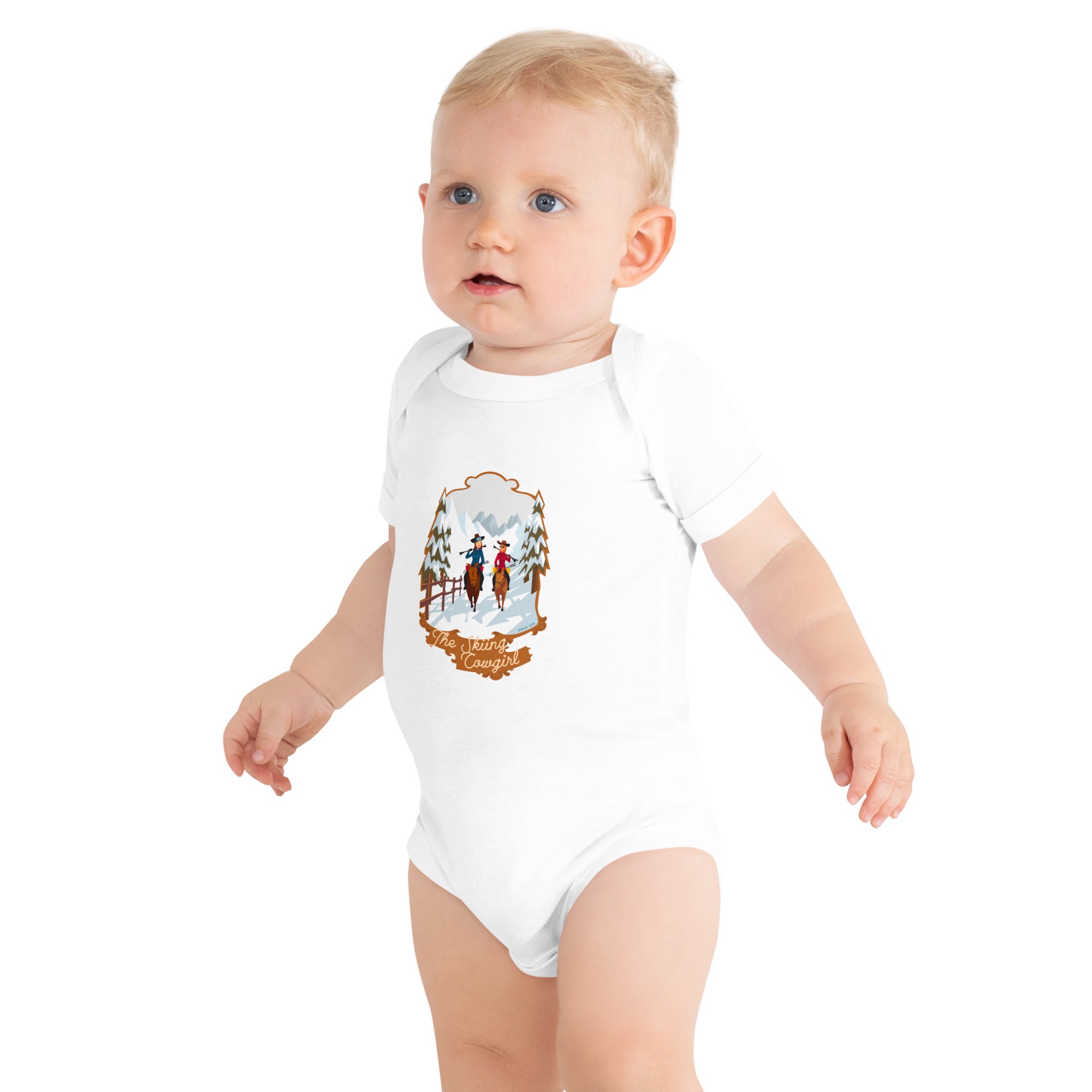 Baby short sleeve one piece The Skiing Cowgirl