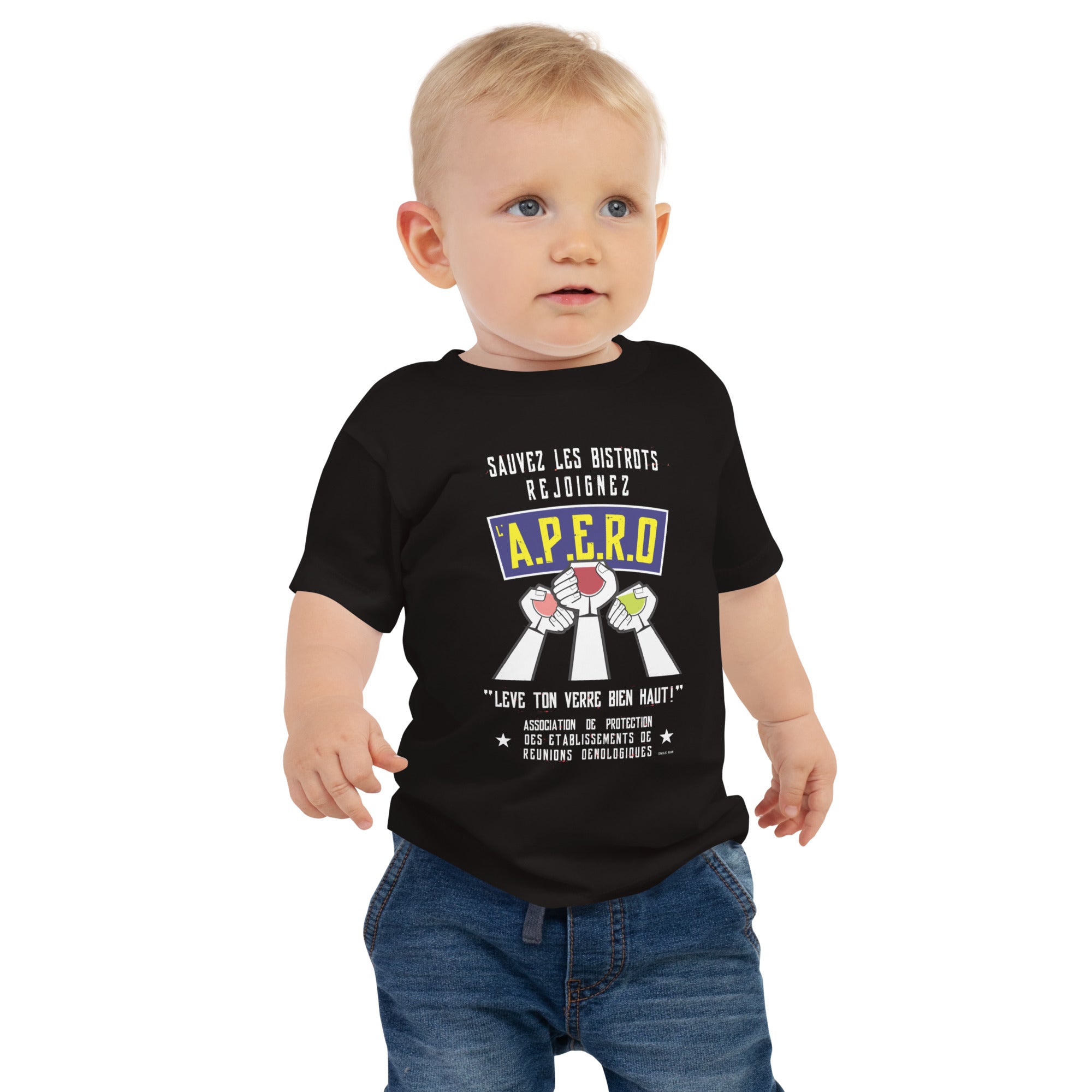 T-shirt pour bébé Sauvez les Bistrots, rejoignez l'Apéro sur fond noir