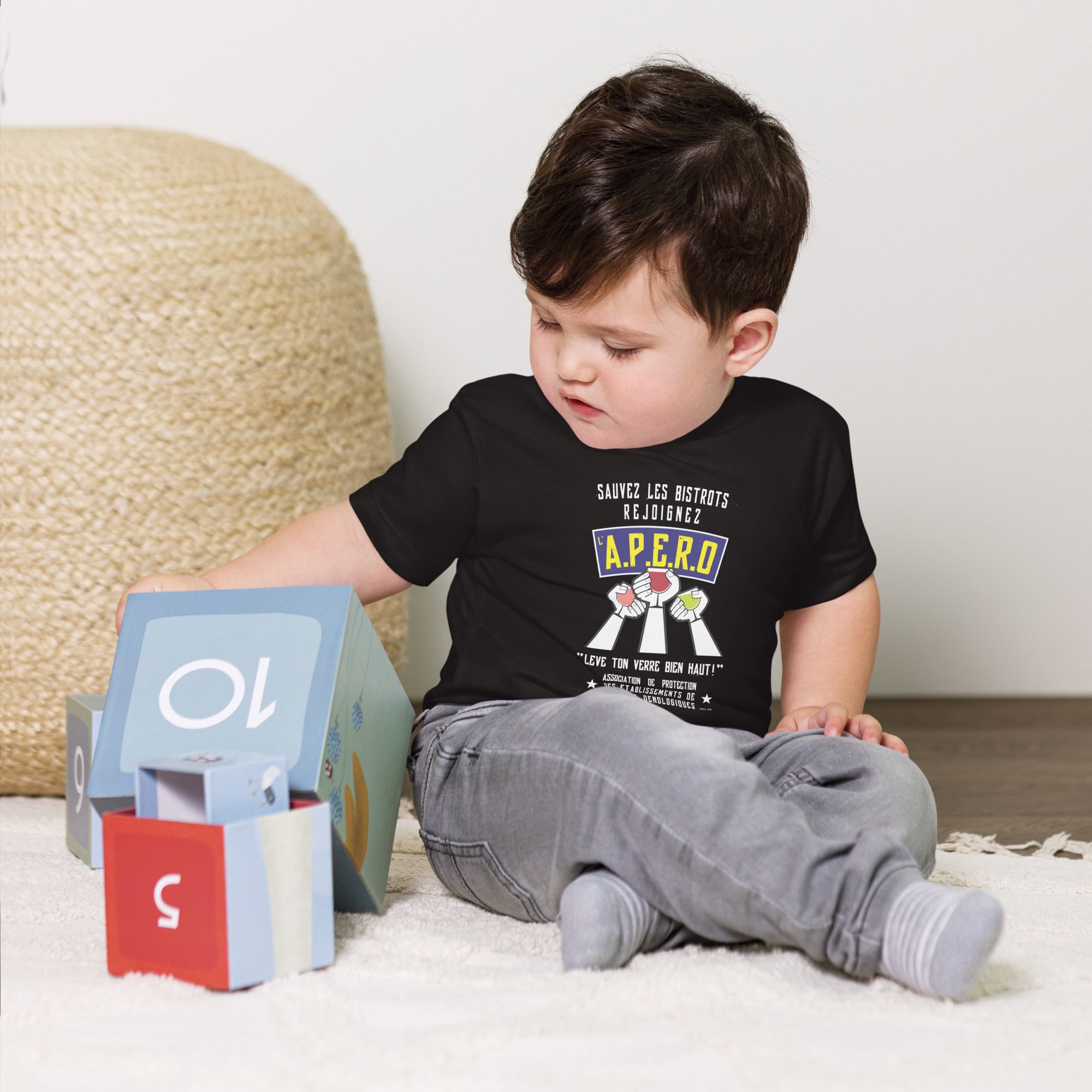 T-shirt pour bébé Sauvez les Bistrots, rejoignez l'Apéro sur fond noir