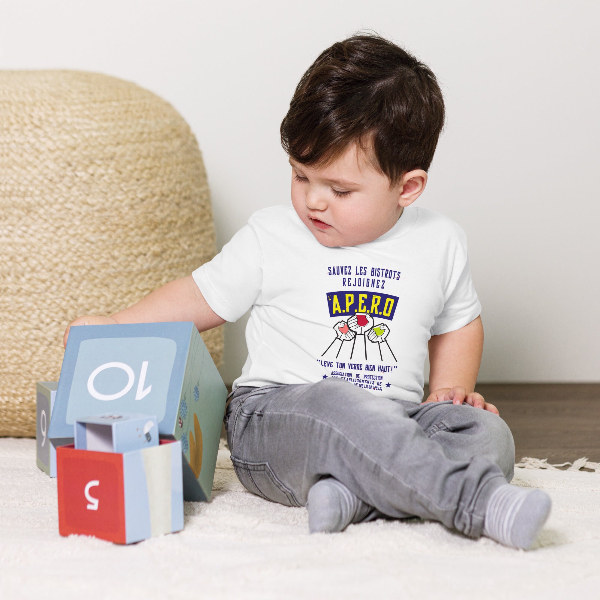 T-shirt pour bébé Sauvez les Bistrots, rejoignez l'Apéro sur fond clair