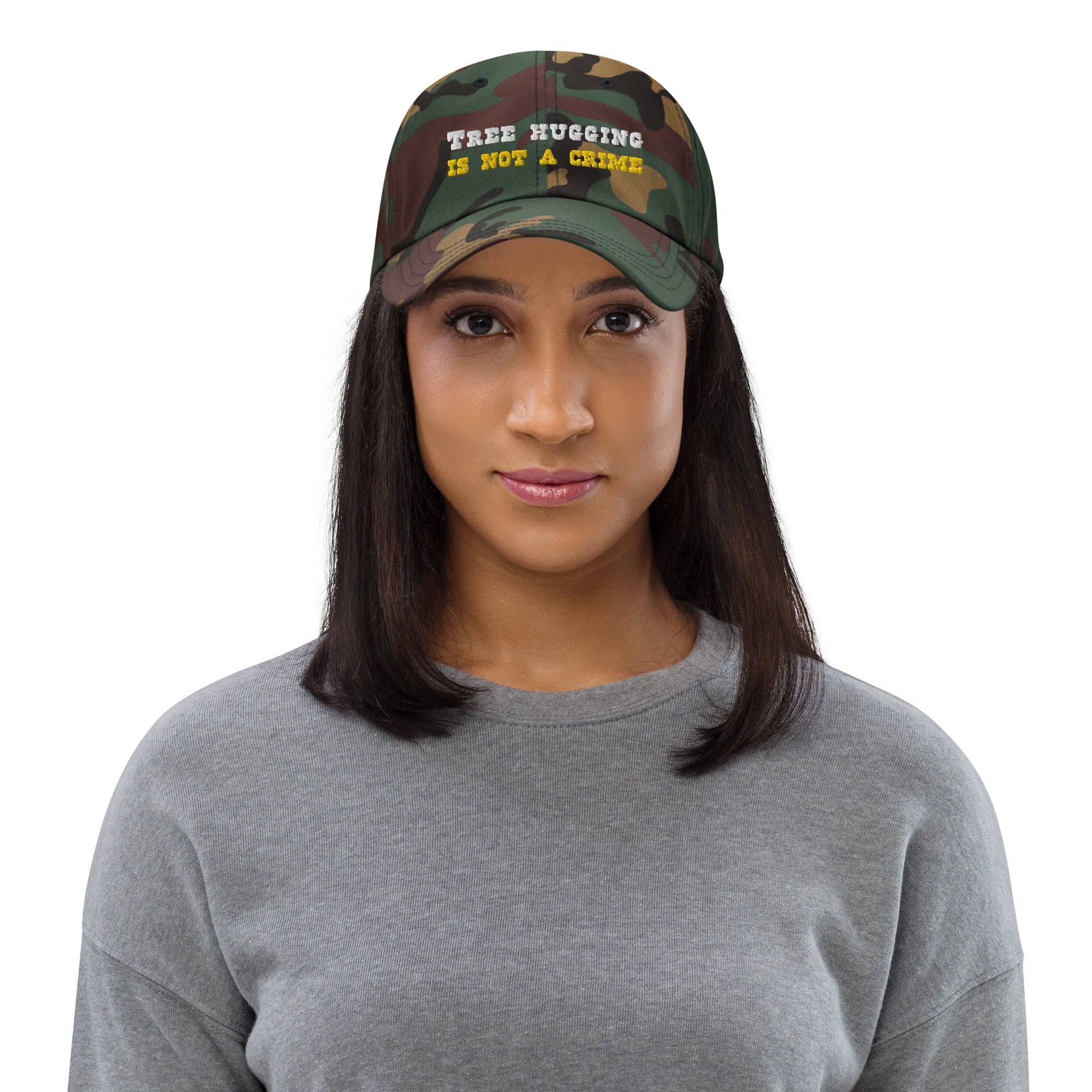 Camo Dad hat Tree Hugging is not a crime White/Gold