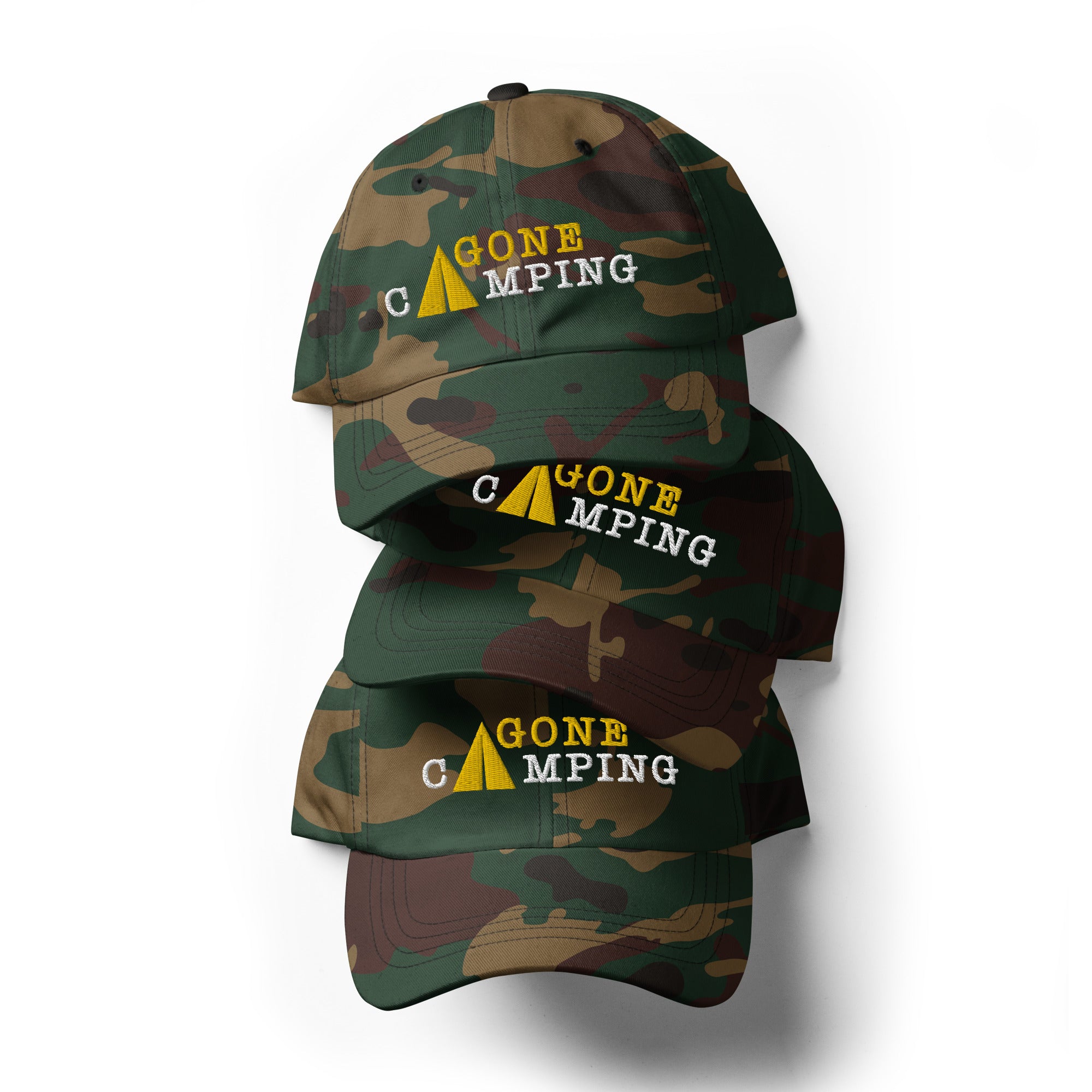 Camo Dad hat Gone Camping Gold/White