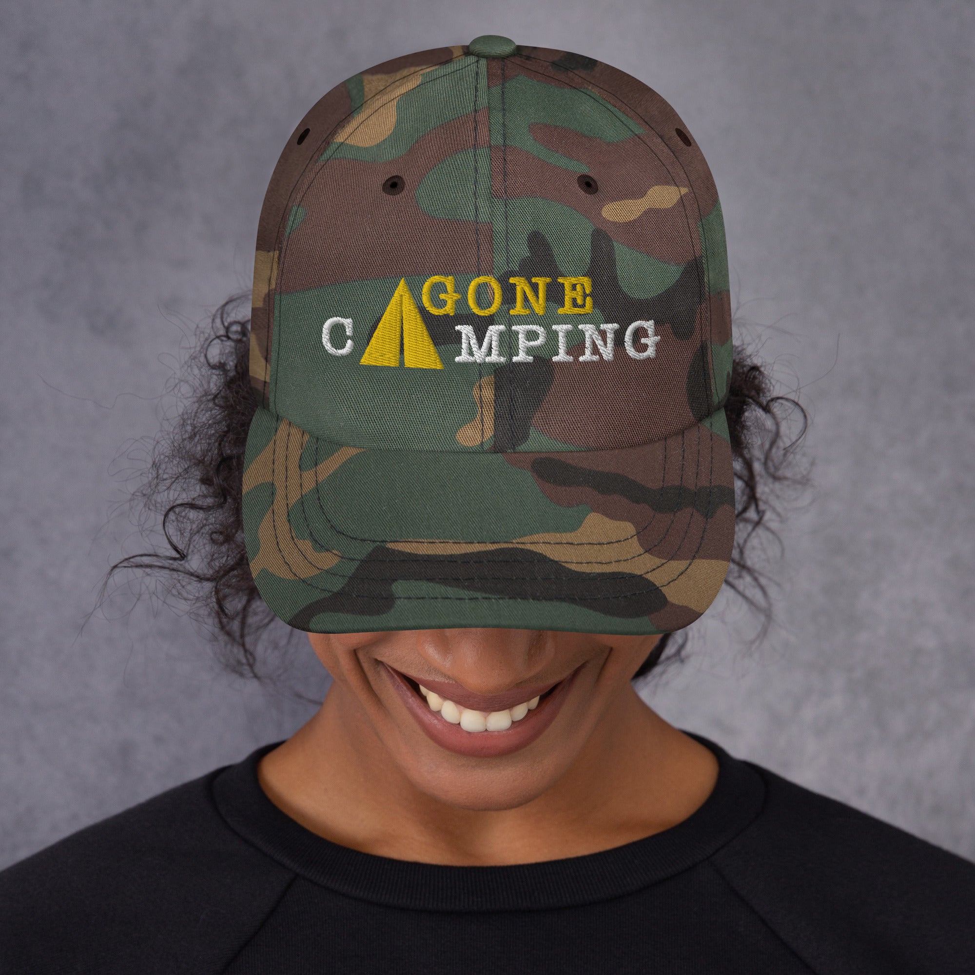 Camo Dad hat Gone Camping Gold/White