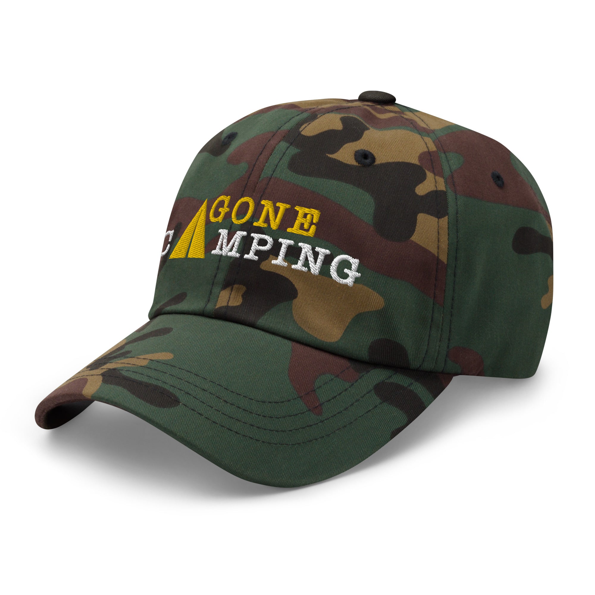 Camo Dad hat Gone Camping Gold/White