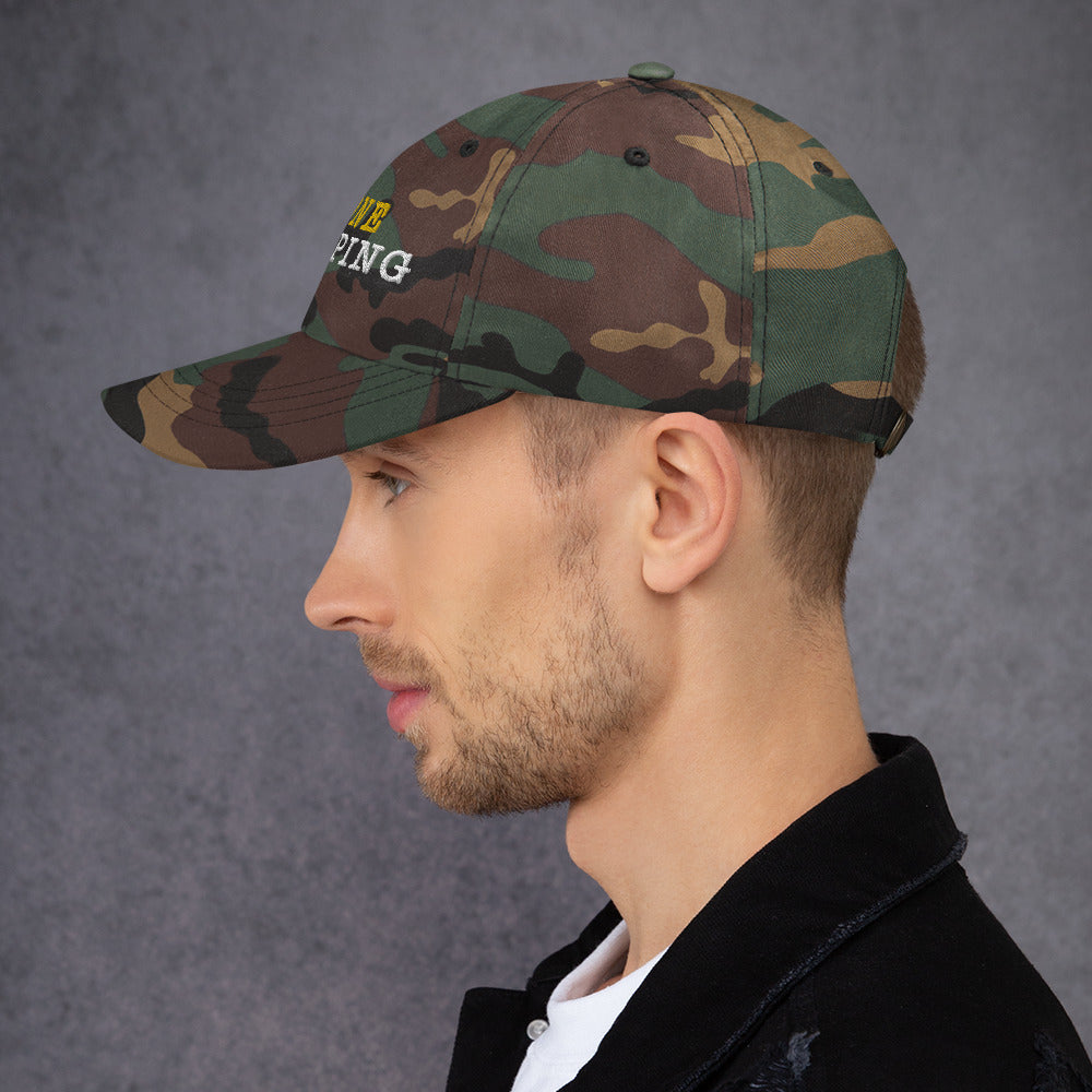 Camo Dad hat Gone Camping Gold/White