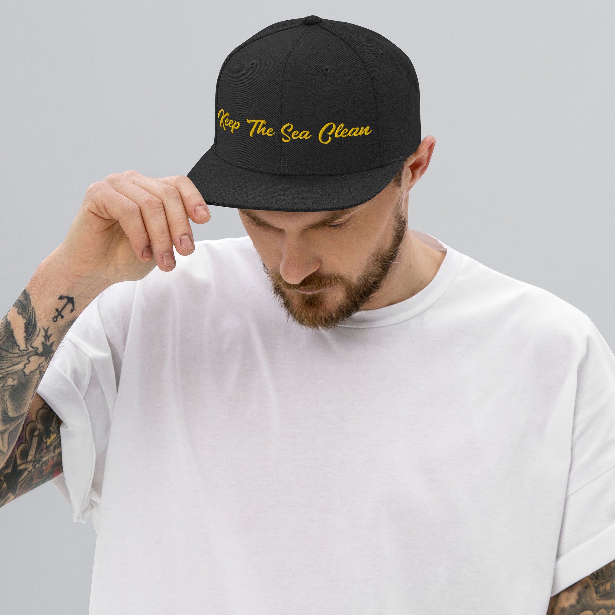 Snapback Wool Blend Cap Keep The Sea Clean Gold