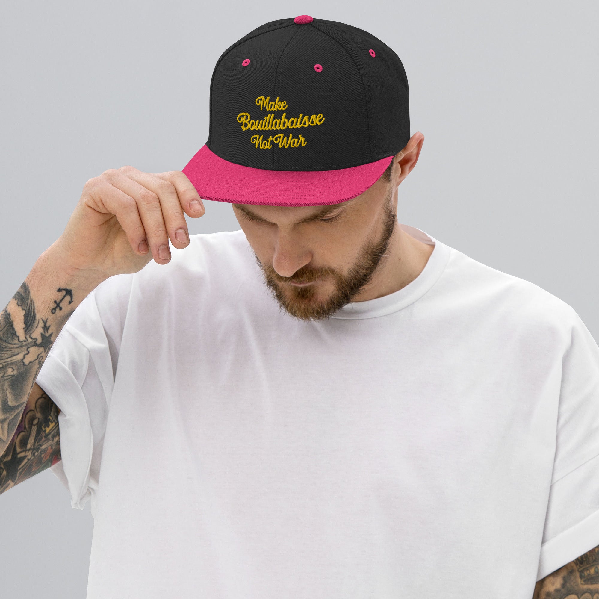 Two-Tone Snapback Wool Blend Cap Make Bouillabaisse Not War