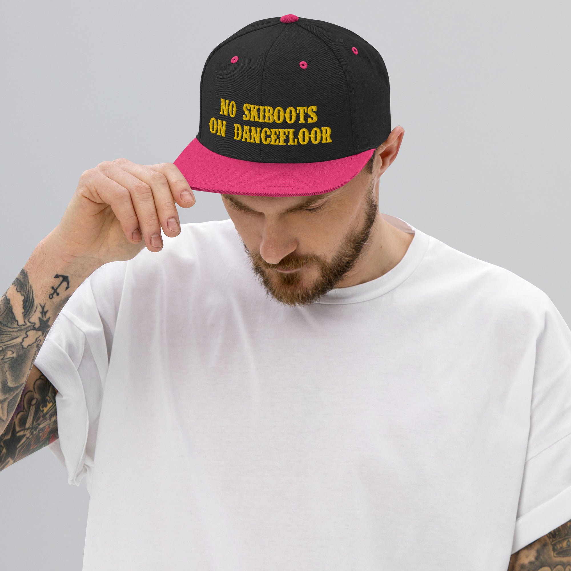 Two-Tone Snapback Wool Blend Cap No Skiboots on Dancefloor Gold