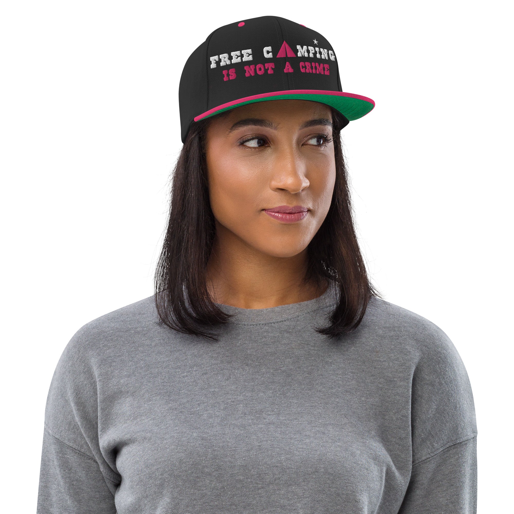 Two-Tone Snapback Wool Blend Cap Free camping is not a crime white/flamingo