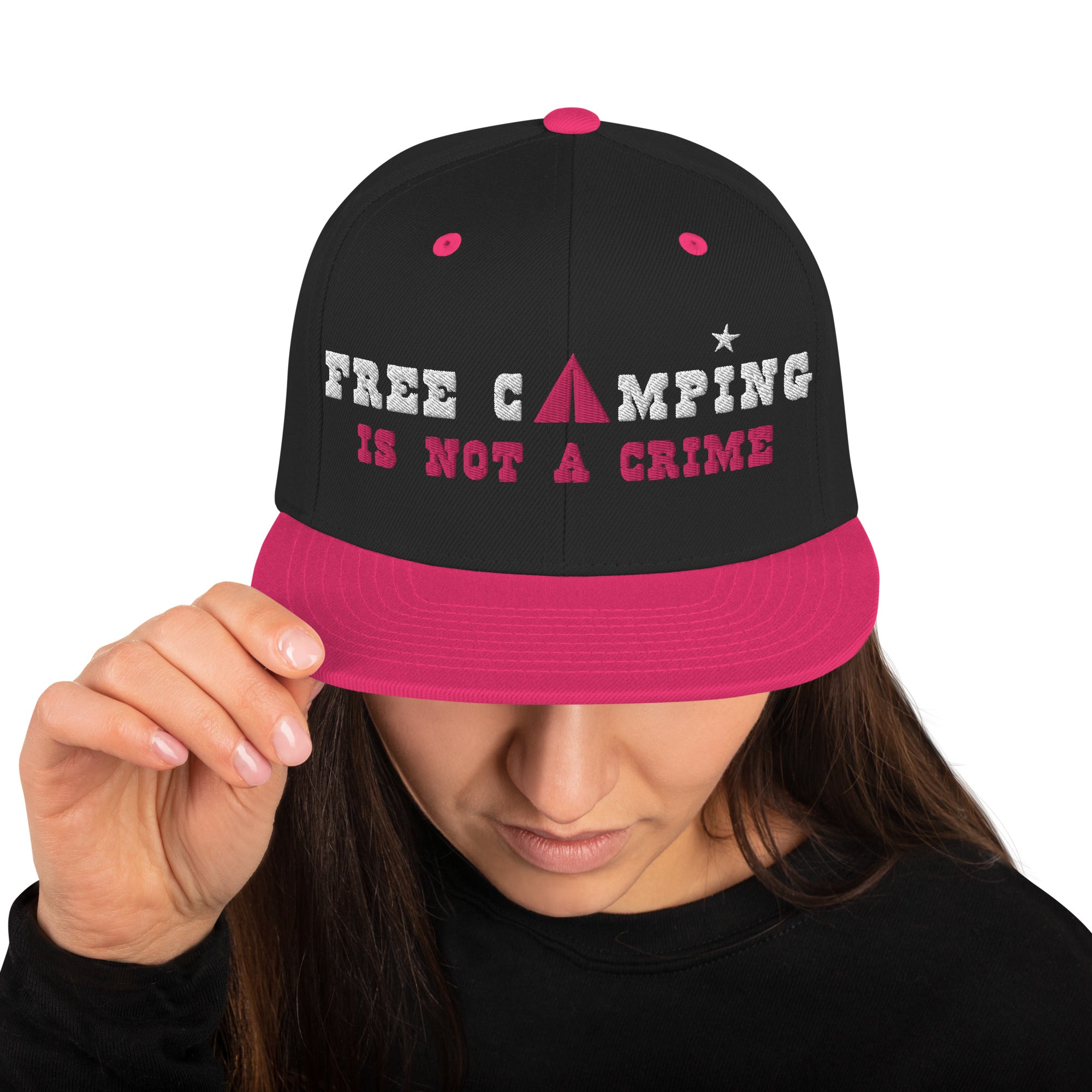 Two-Tone Snapback Wool Blend Cap Free camping is not a crime white/flamingo