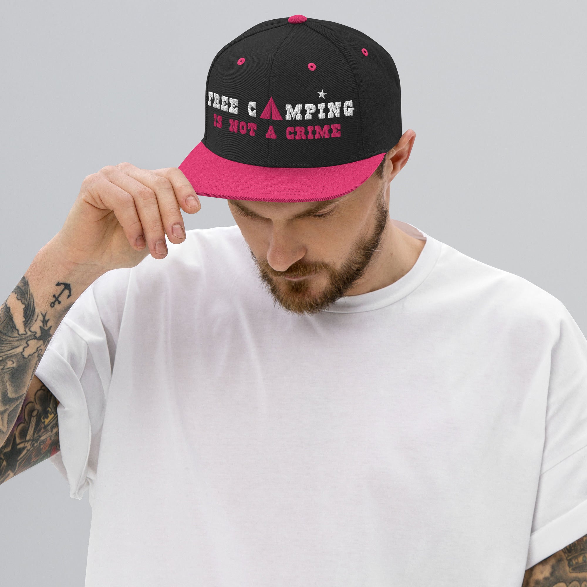 Two-Tone Snapback Wool Blend Cap Free camping is not a crime white/flamingo