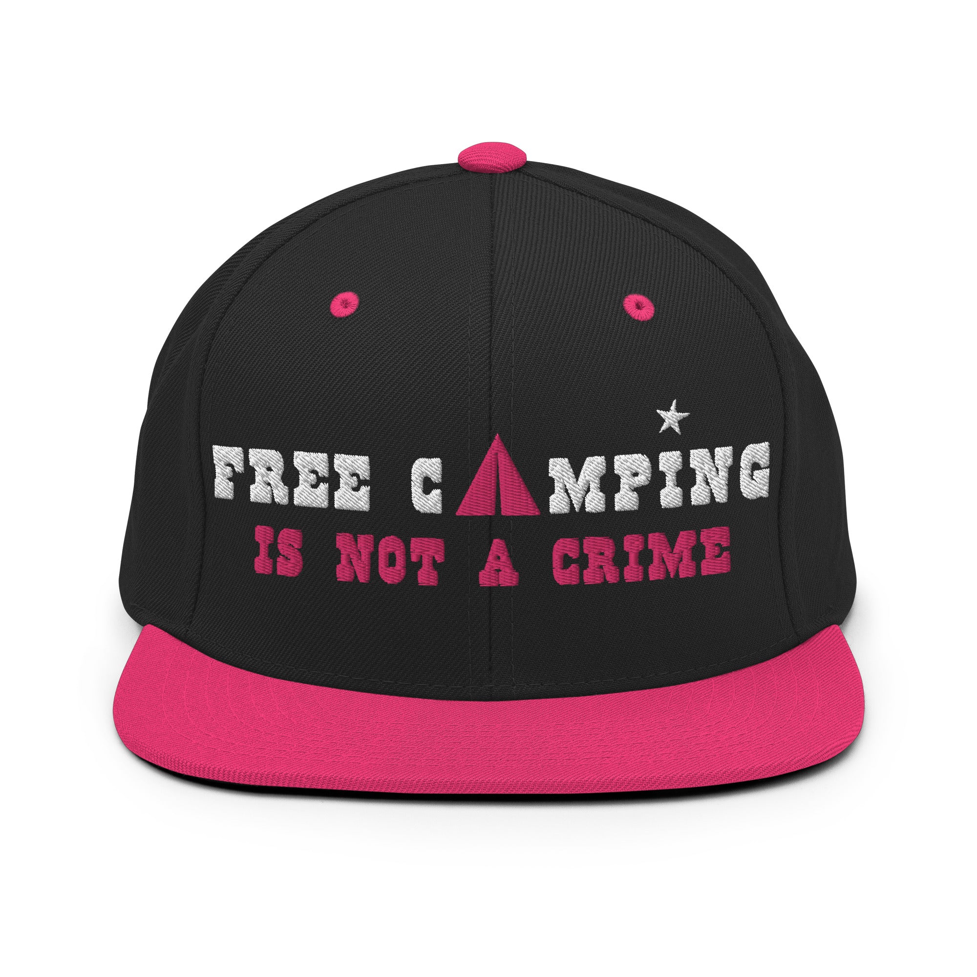 Two-Tone Snapback Wool Blend Cap Free camping is not a crime white/flamingo