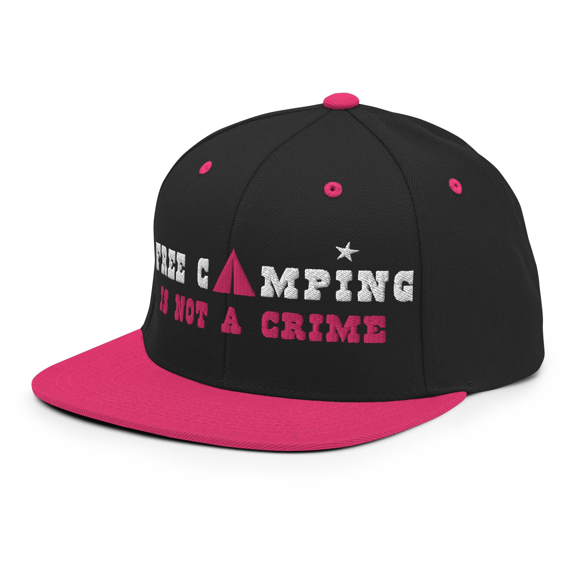 Two-Tone Snapback Wool Blend Cap Free camping is not a crime white/flamingo