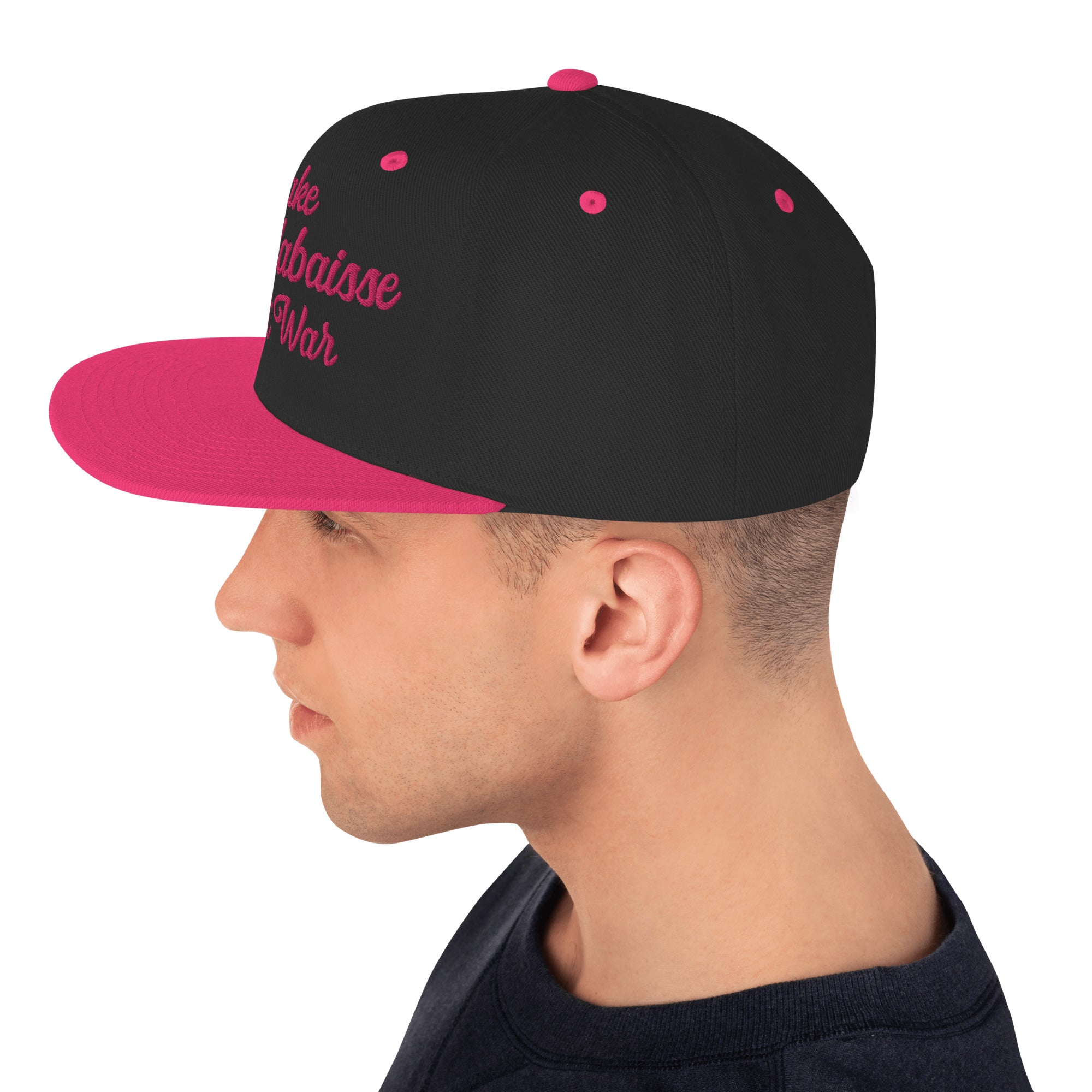 Two-Tone Snapback Wool Blend Cap Make Bouillabaisse Not War Flamingo