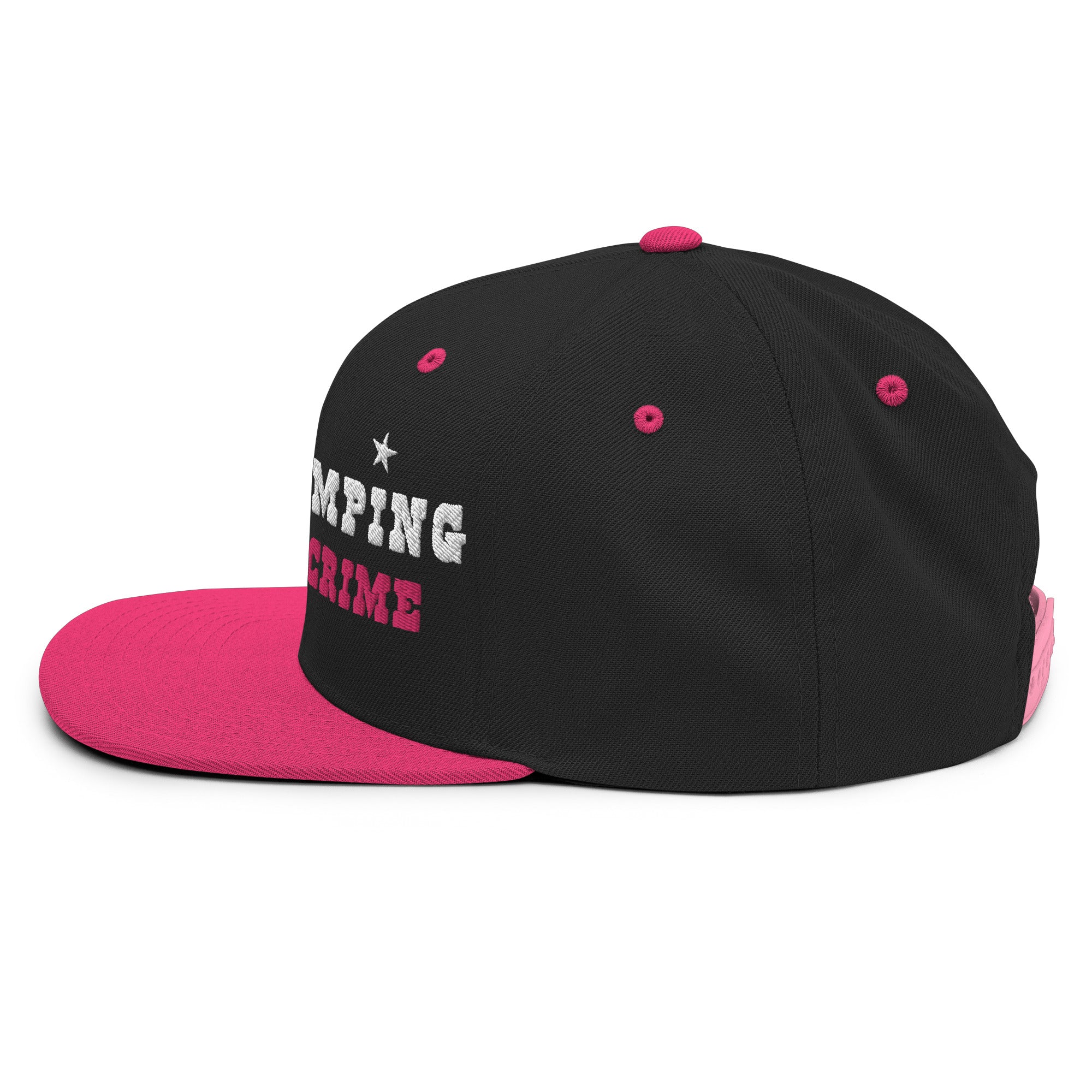 Two-Tone Snapback Wool Blend Cap Free camping is not a crime white/flamingo