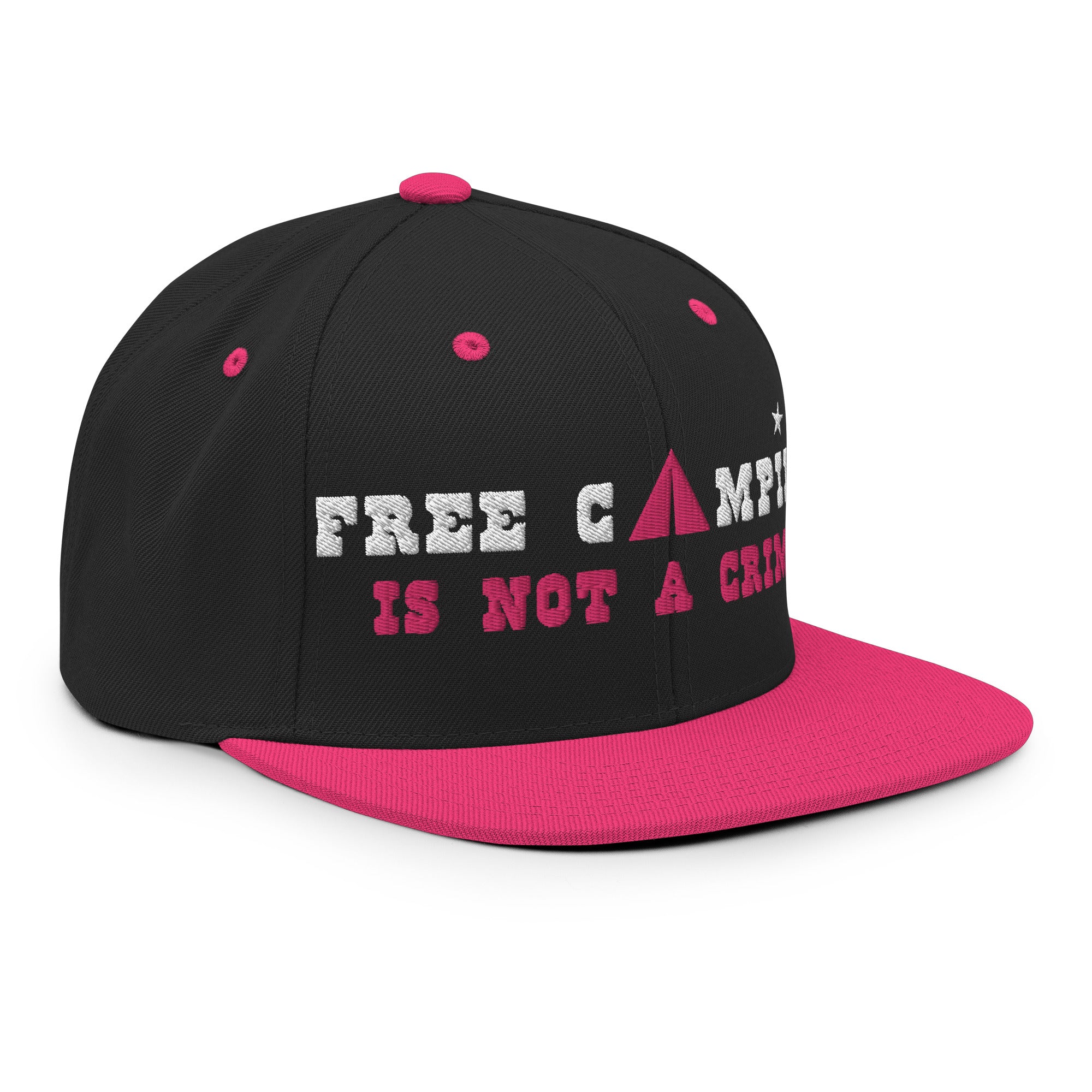 Two-Tone Snapback Wool Blend Cap Free camping is not a crime white/flamingo