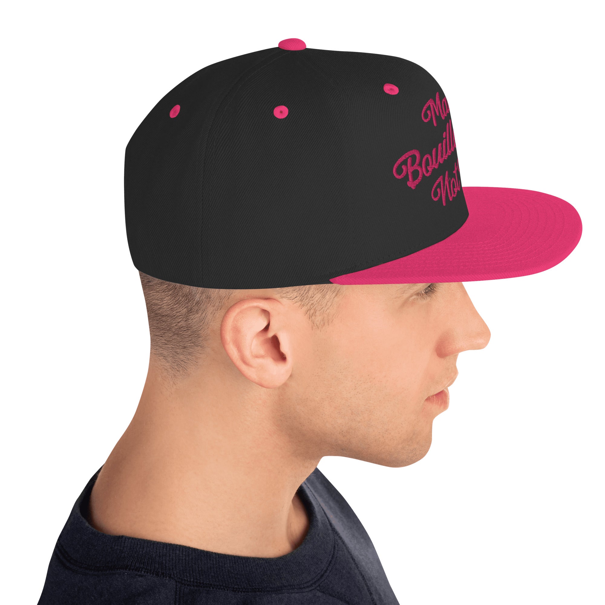 Two-Tone Snapback Wool Blend Cap Make Bouillabaisse Not War Flamingo