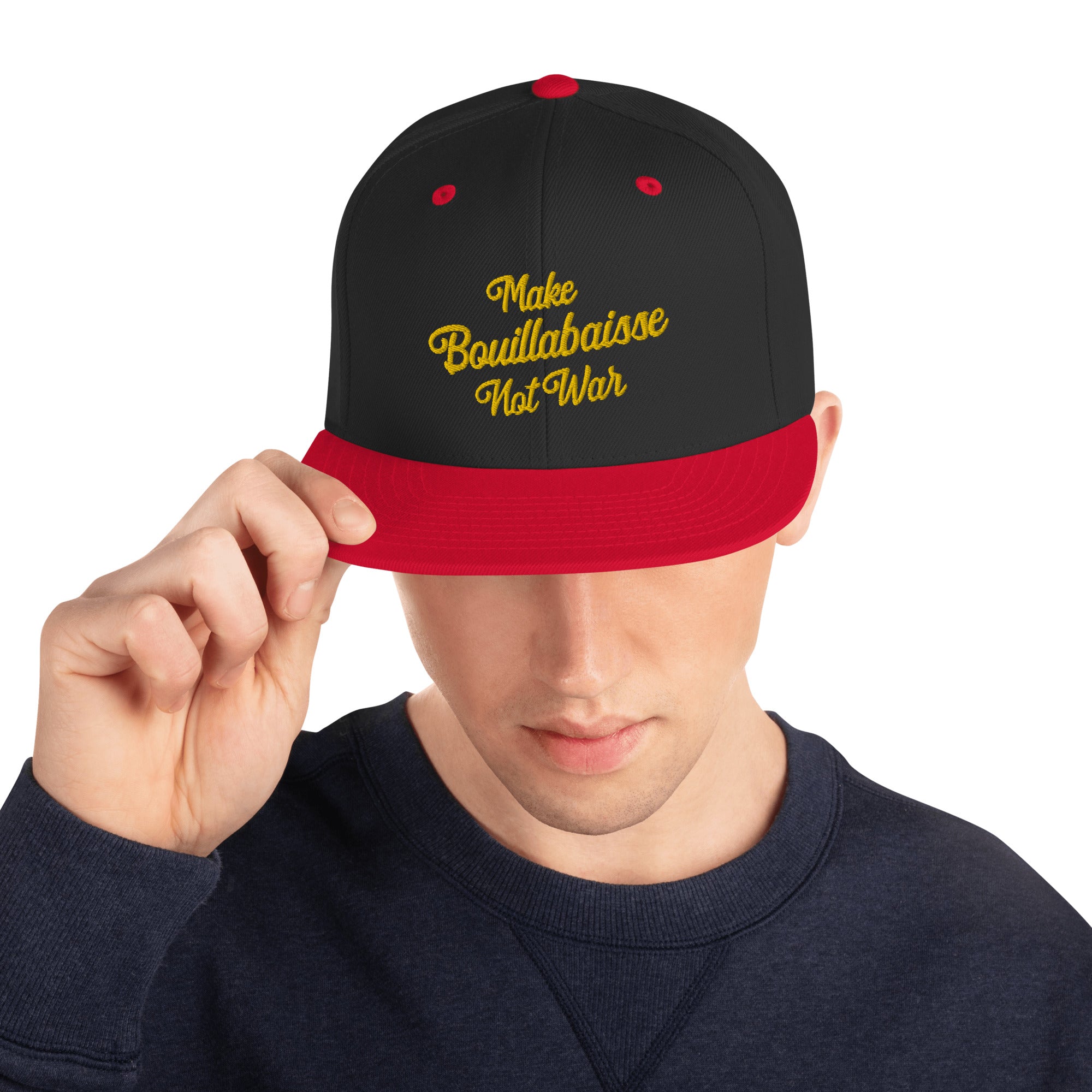 Two-Tone Snapback Wool Blend Cap Make Bouillabaisse Not War