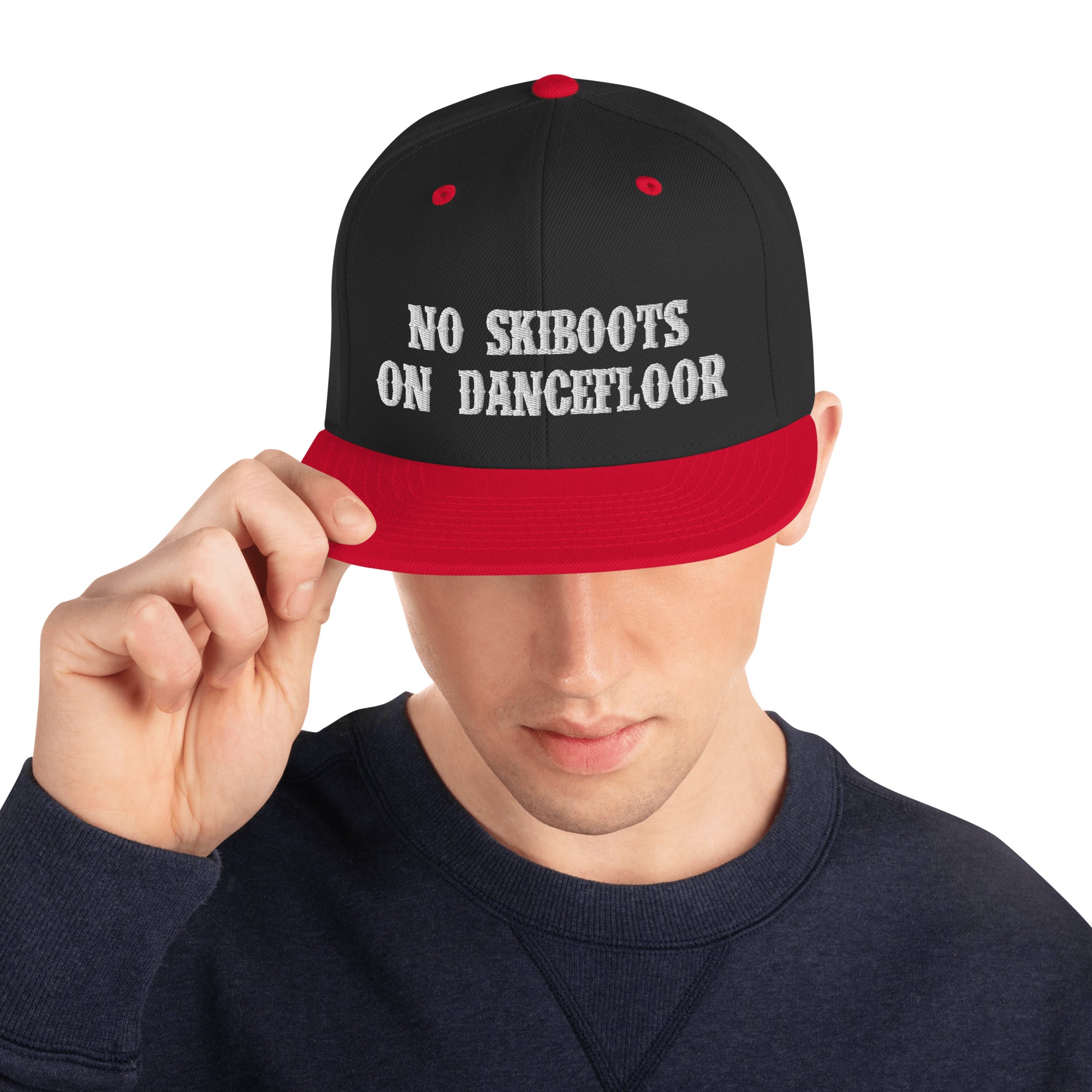 Two-Tone Snapback Wool Blend Cap No Skiboots on Dancefloor White