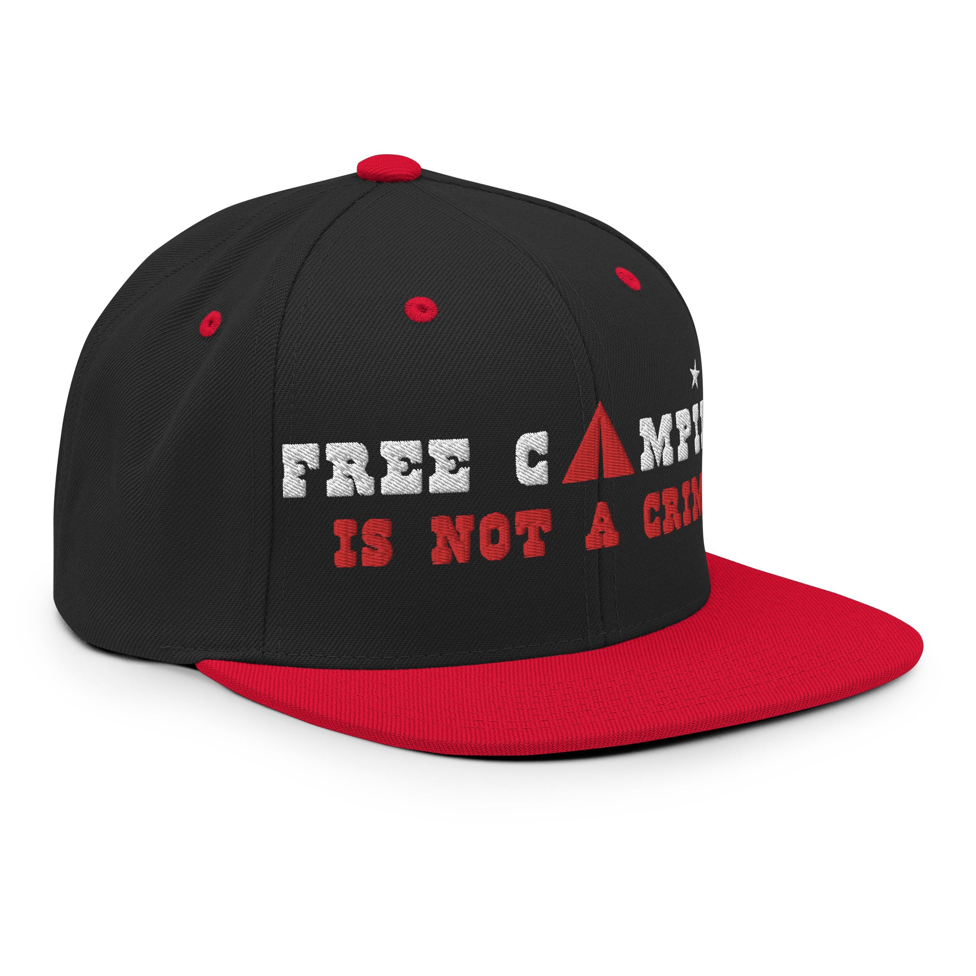 Two-Tone Snapback Wool Blend Cap Free camping is not a crime white/red