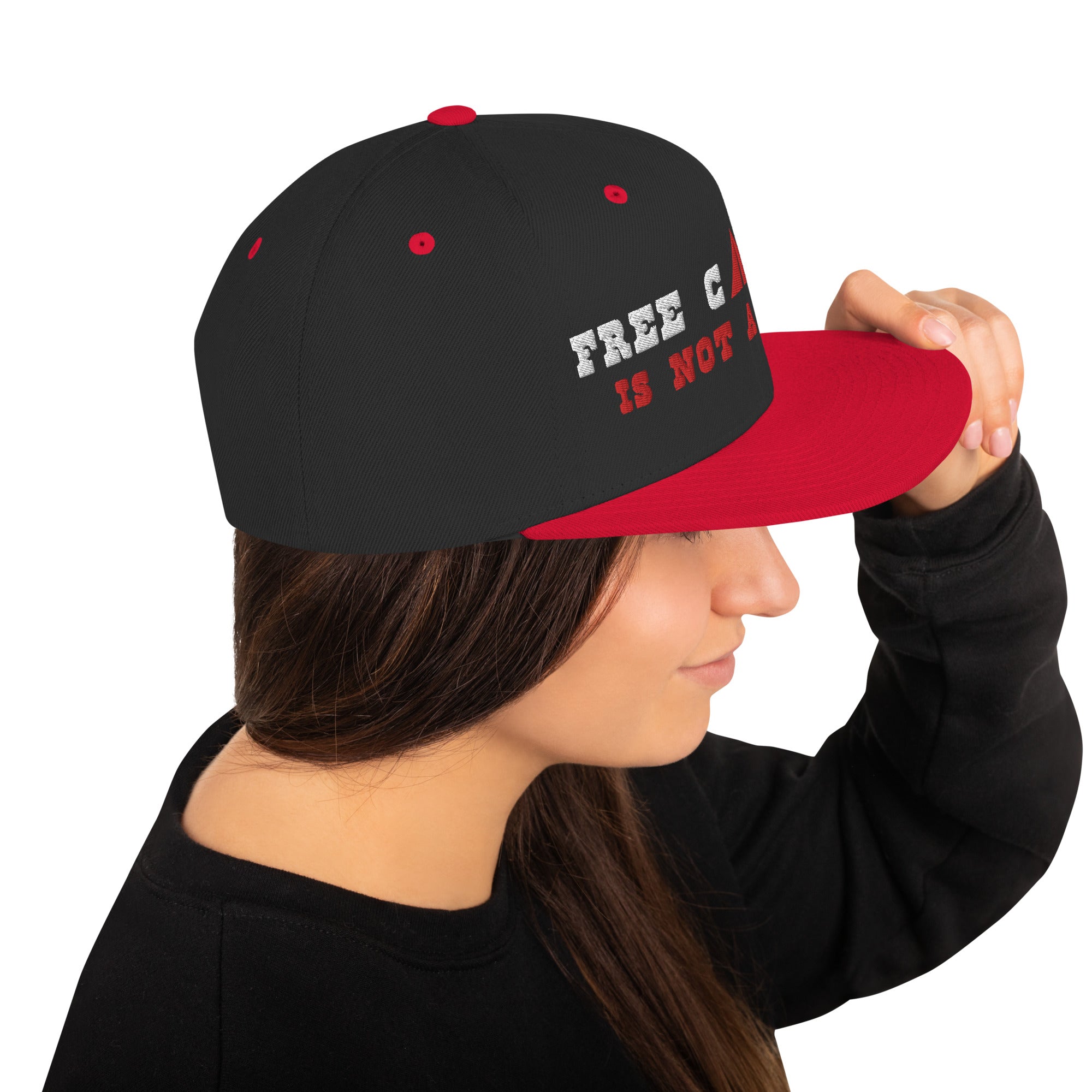 Two-Tone Snapback Wool Blend Cap Free camping is not a crime white/red