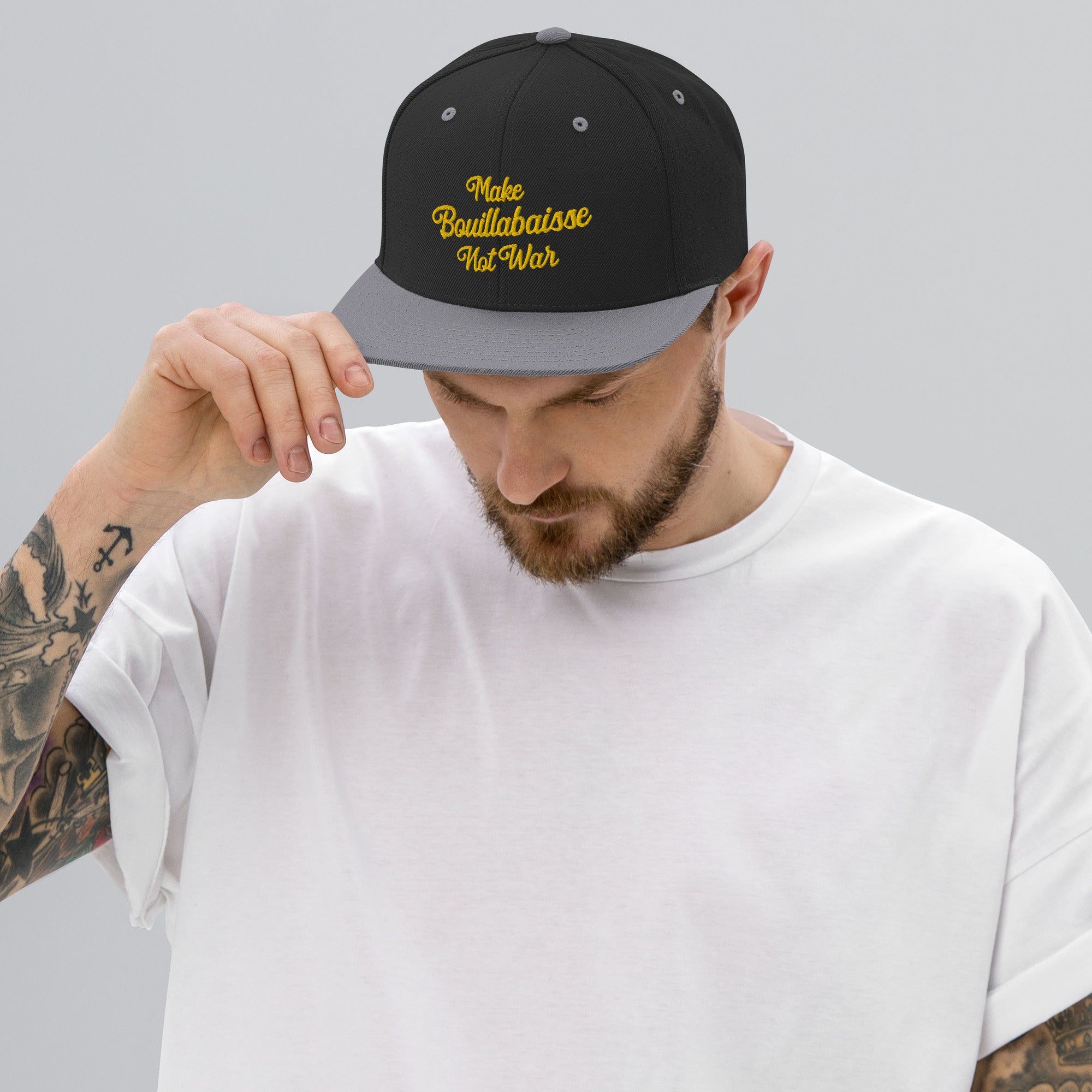 Two-Tone Snapback Wool Blend Cap Make Bouillabaisse Not War