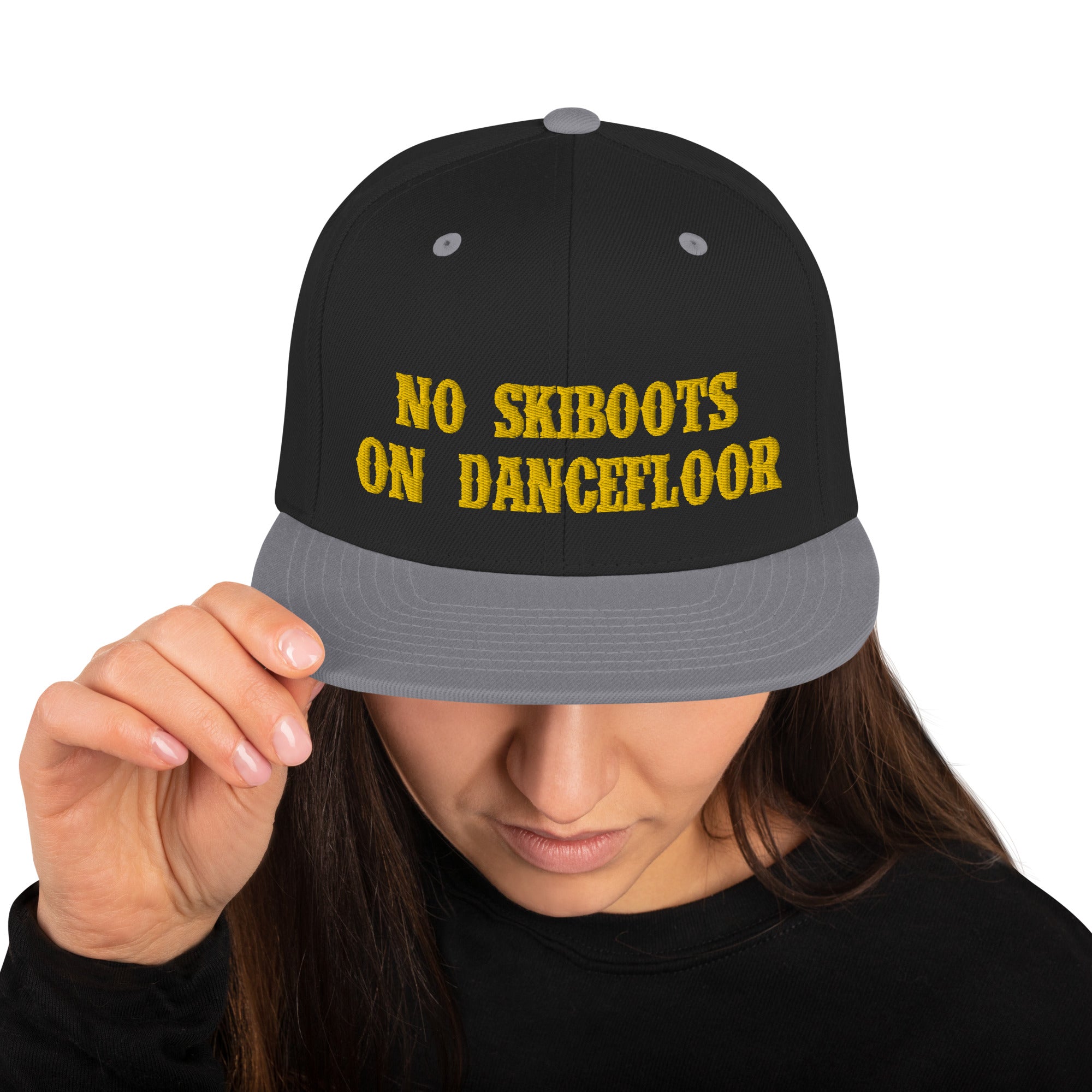 Two-Tone Snapback Wool Blend Cap No Skiboots on Dancefloor Gold