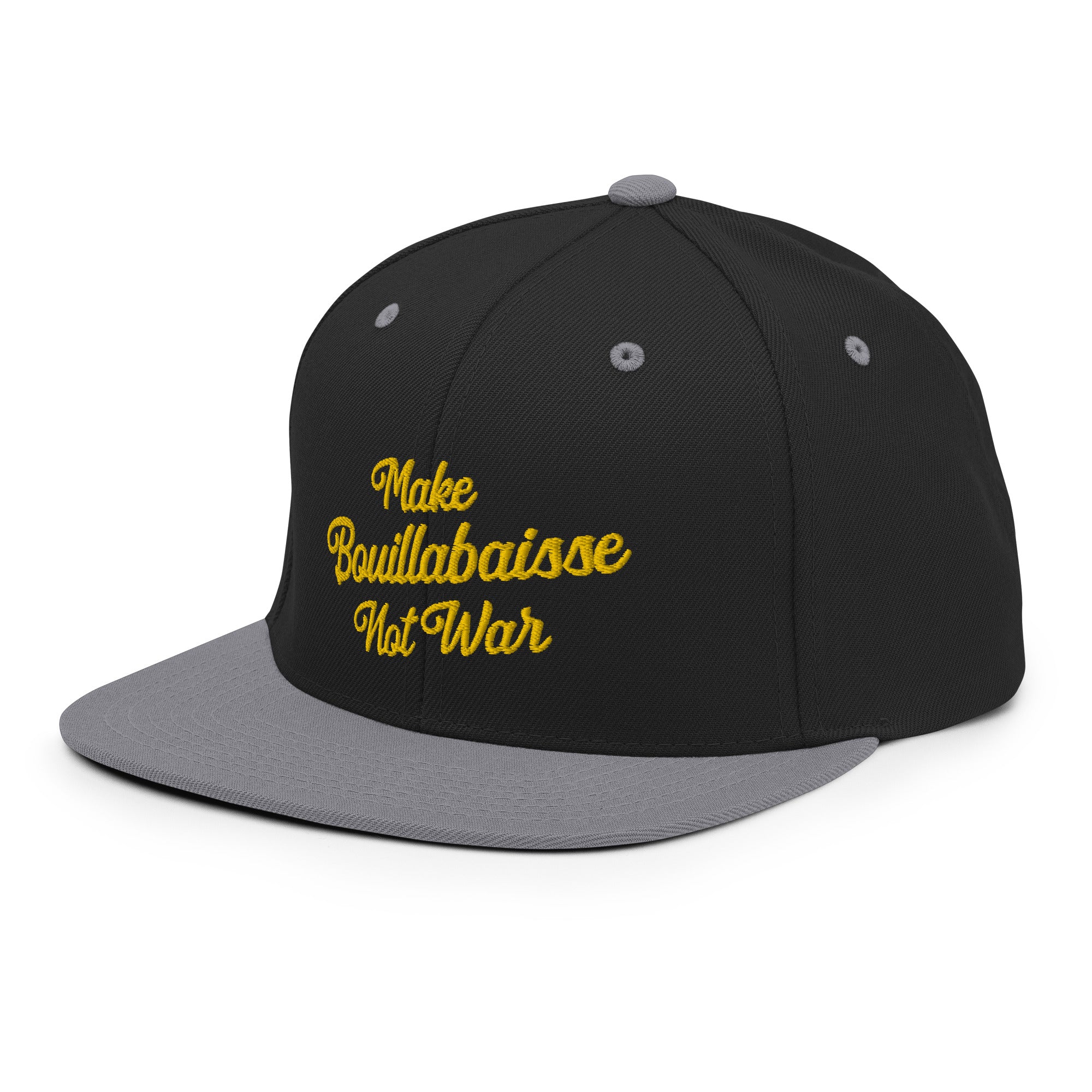 Two-Tone Snapback Wool Blend Cap Make Bouillabaisse Not War