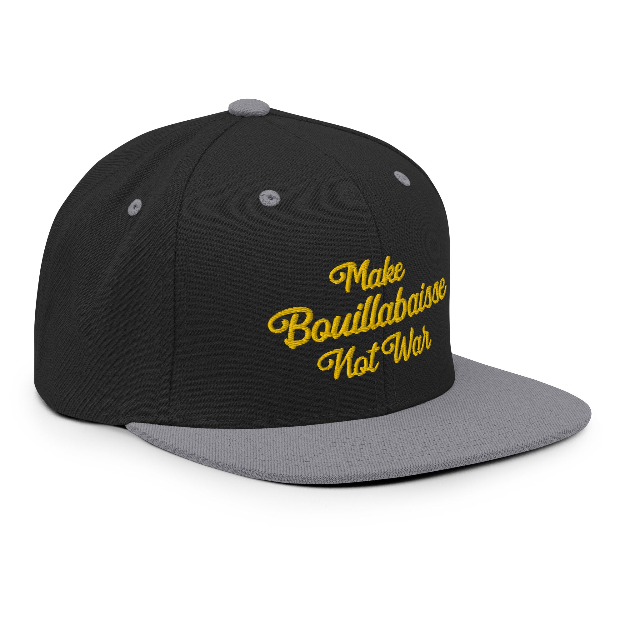 Two-Tone Snapback Wool Blend Cap Make Bouillabaisse Not War