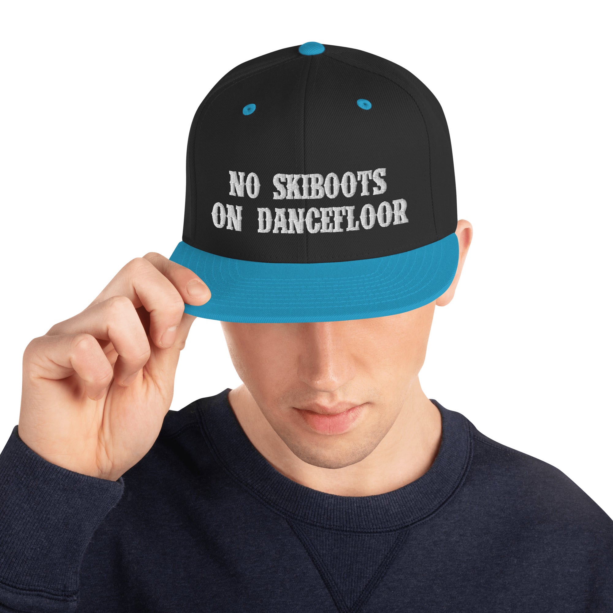 Two-Tone Snapback Wool Blend Cap No Skiboots on Dancefloor White