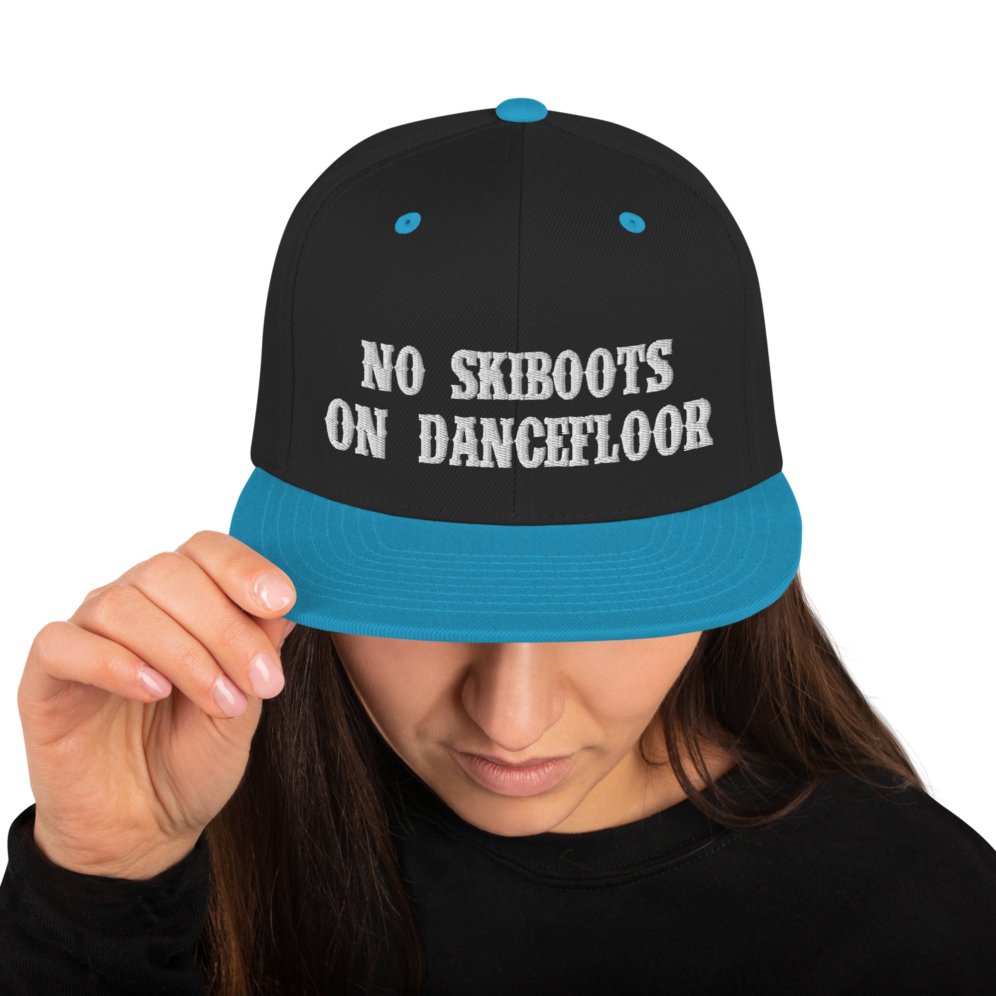 Two-Tone Snapback Wool Blend Cap No Skiboots on Dancefloor White