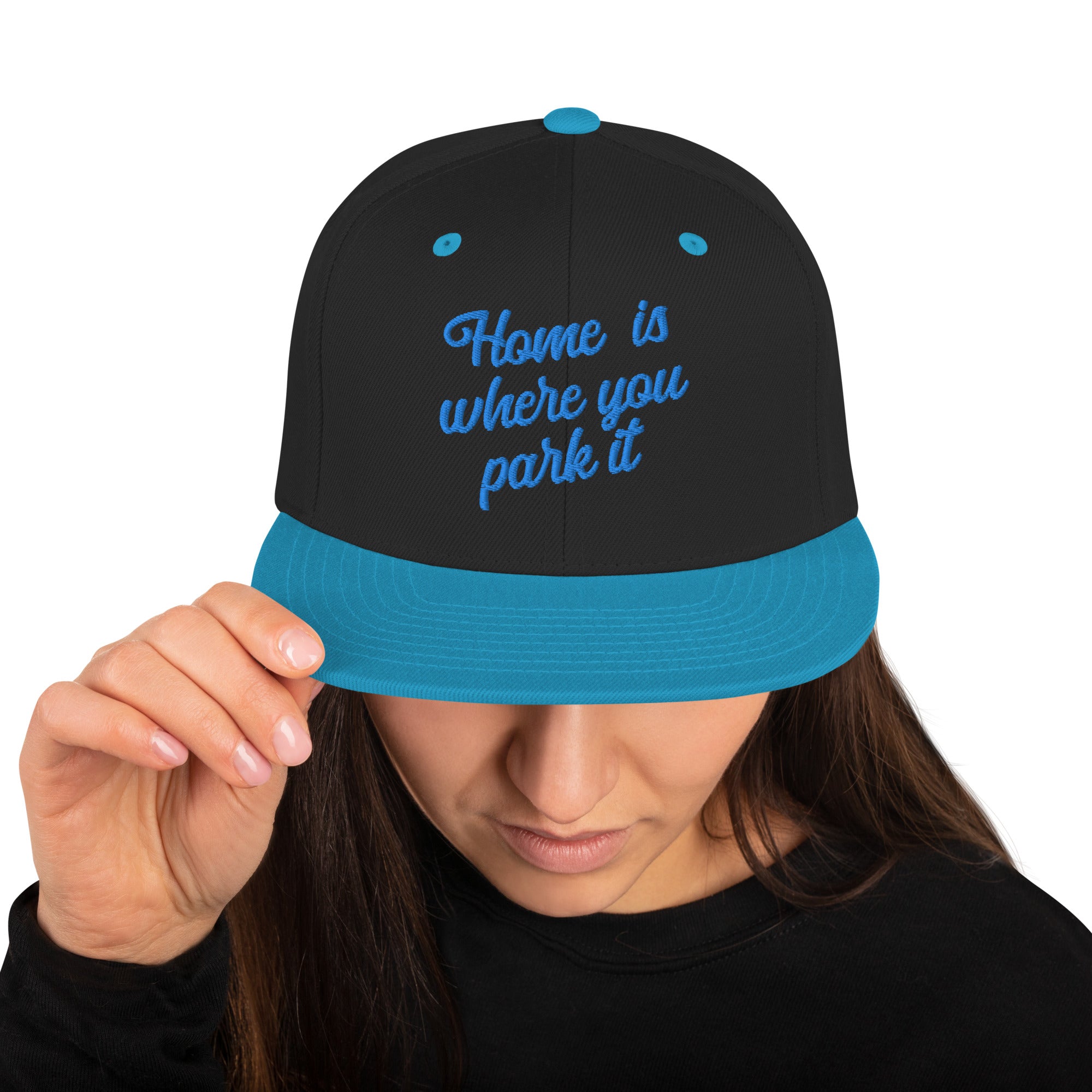 Two-Tone Snapback Wool Blend Cap Home is where you park it Aqua