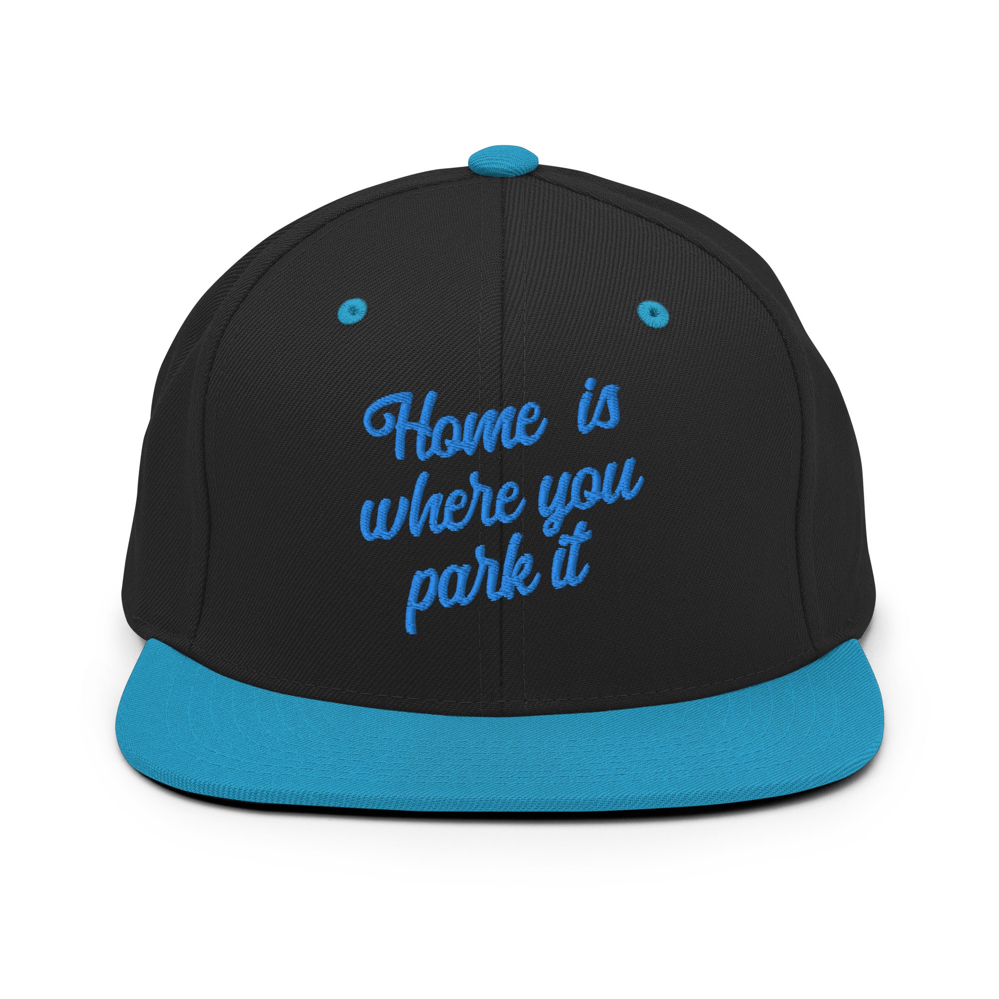 Two-Tone Snapback Wool Blend Cap Home is where you park it Aqua