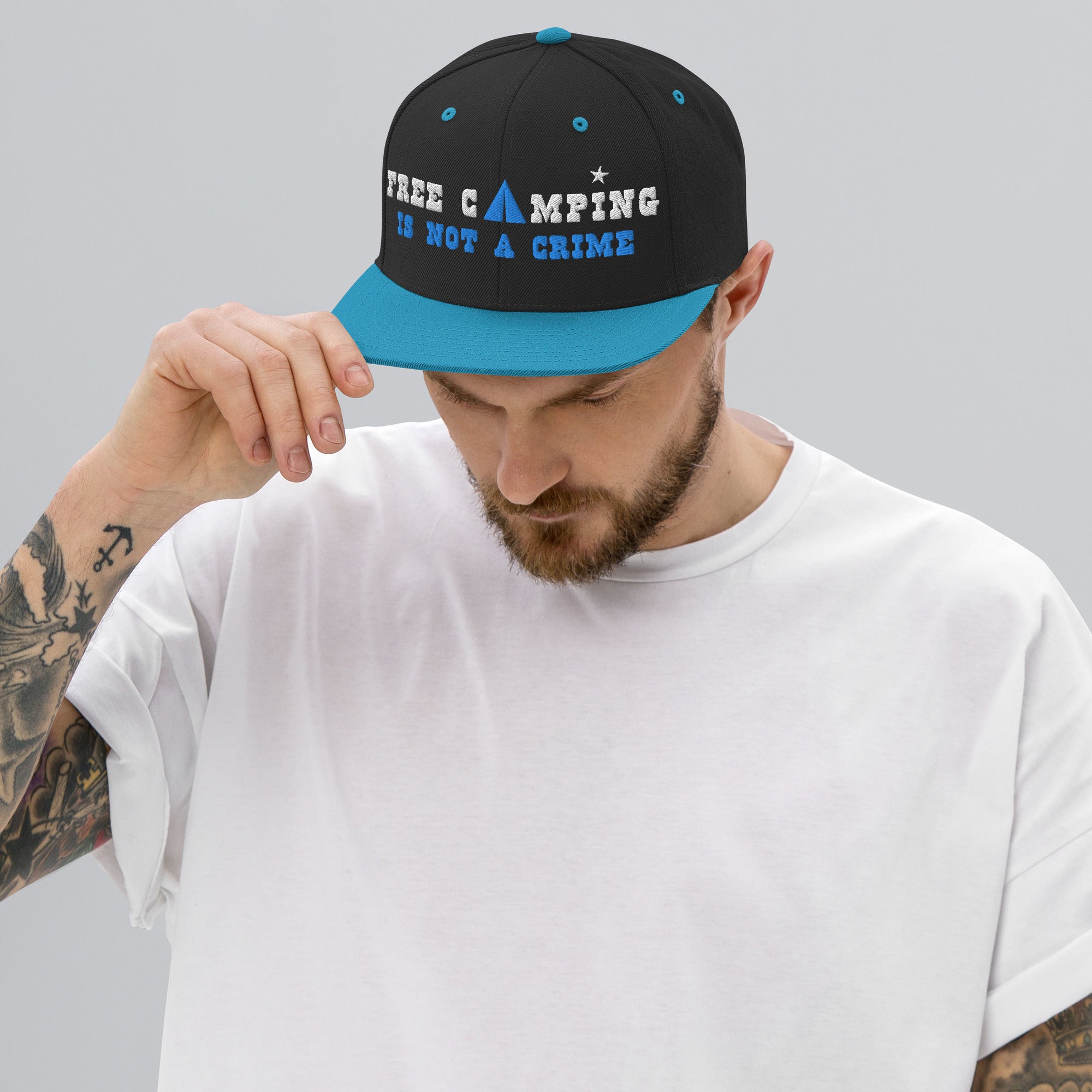 Two-Tone Snapback Wool Blend Cap Free camping is not a crime white/aqua