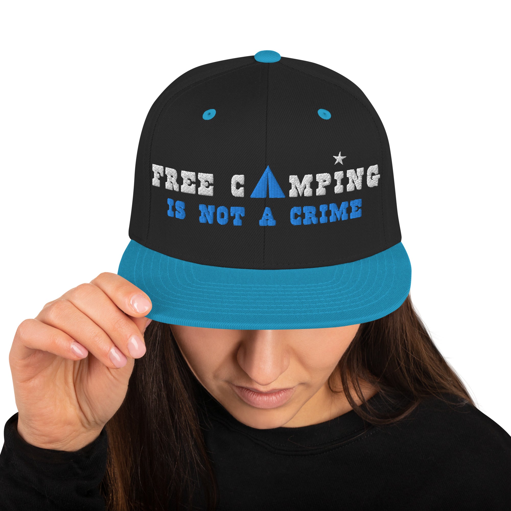 Two-Tone Snapback Wool Blend Cap Free camping is not a crime white/aqua