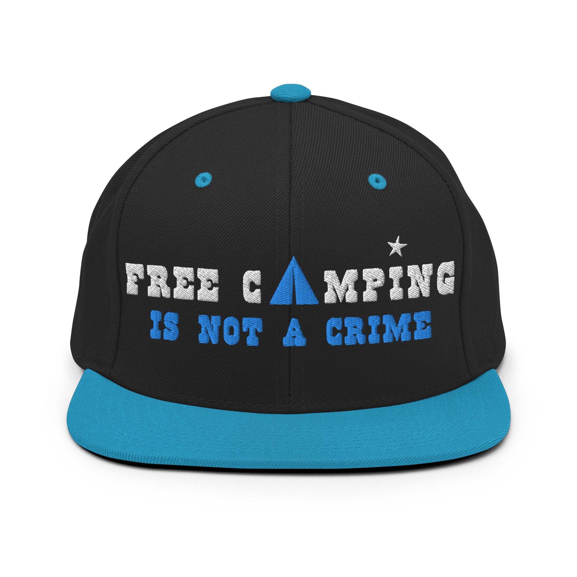 Two-Tone Snapback Wool Blend Cap Free camping is not a crime white/aqua