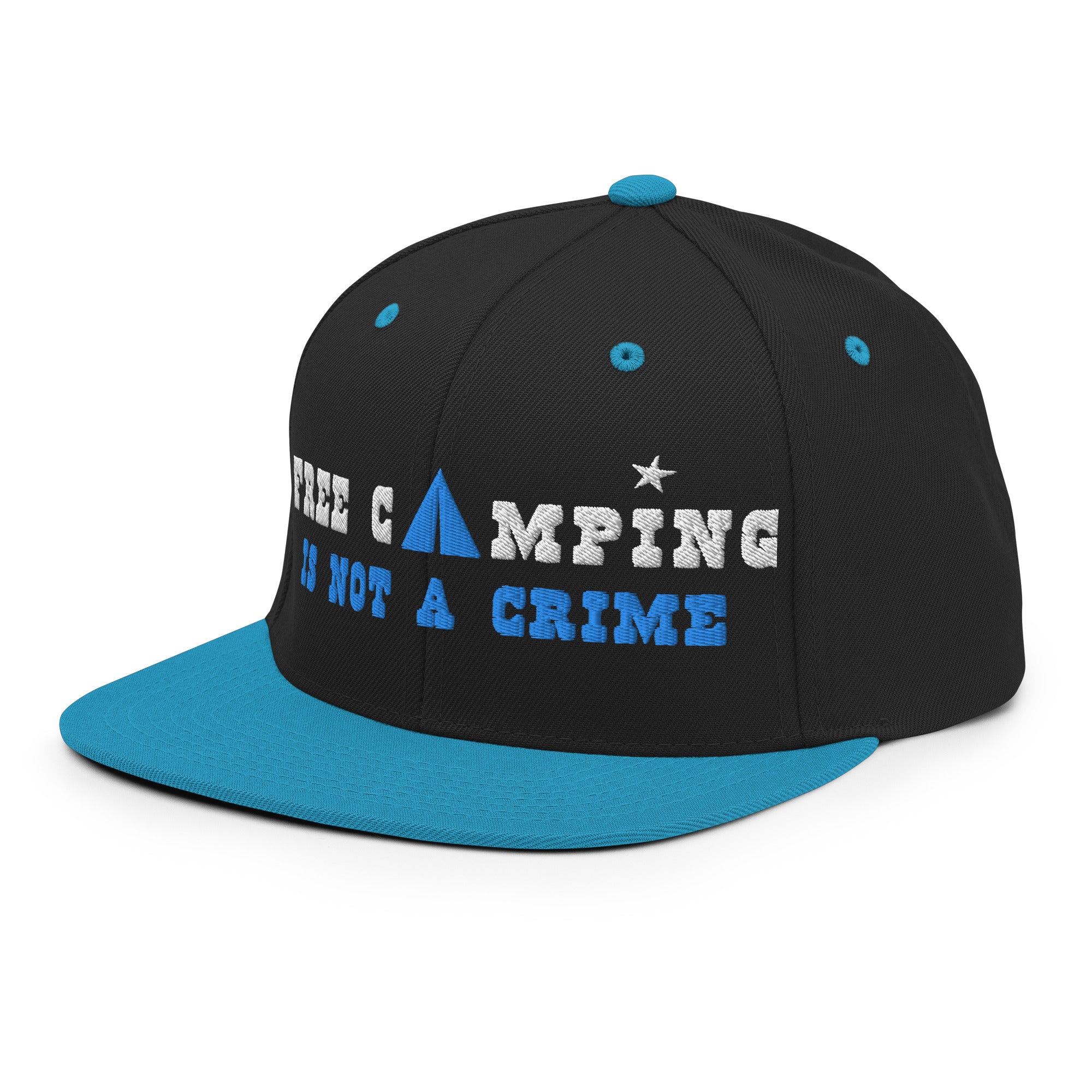 Two-Tone Snapback Wool Blend Cap Free camping is not a crime white/aqua