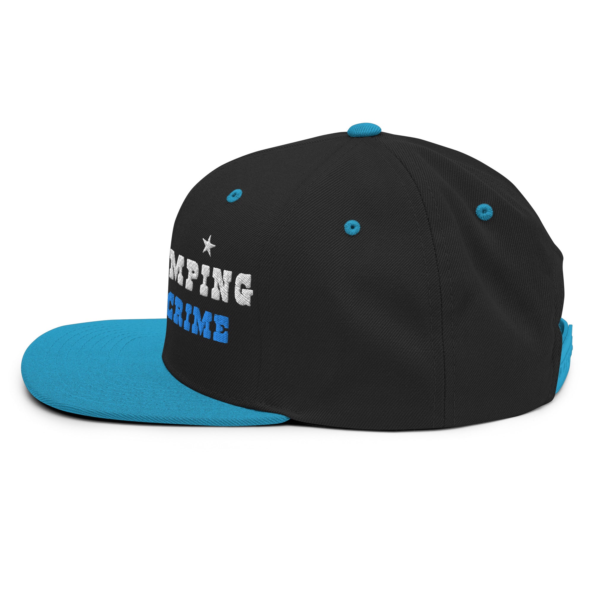 Two-Tone Snapback Wool Blend Cap Free camping is not a crime white/aqua