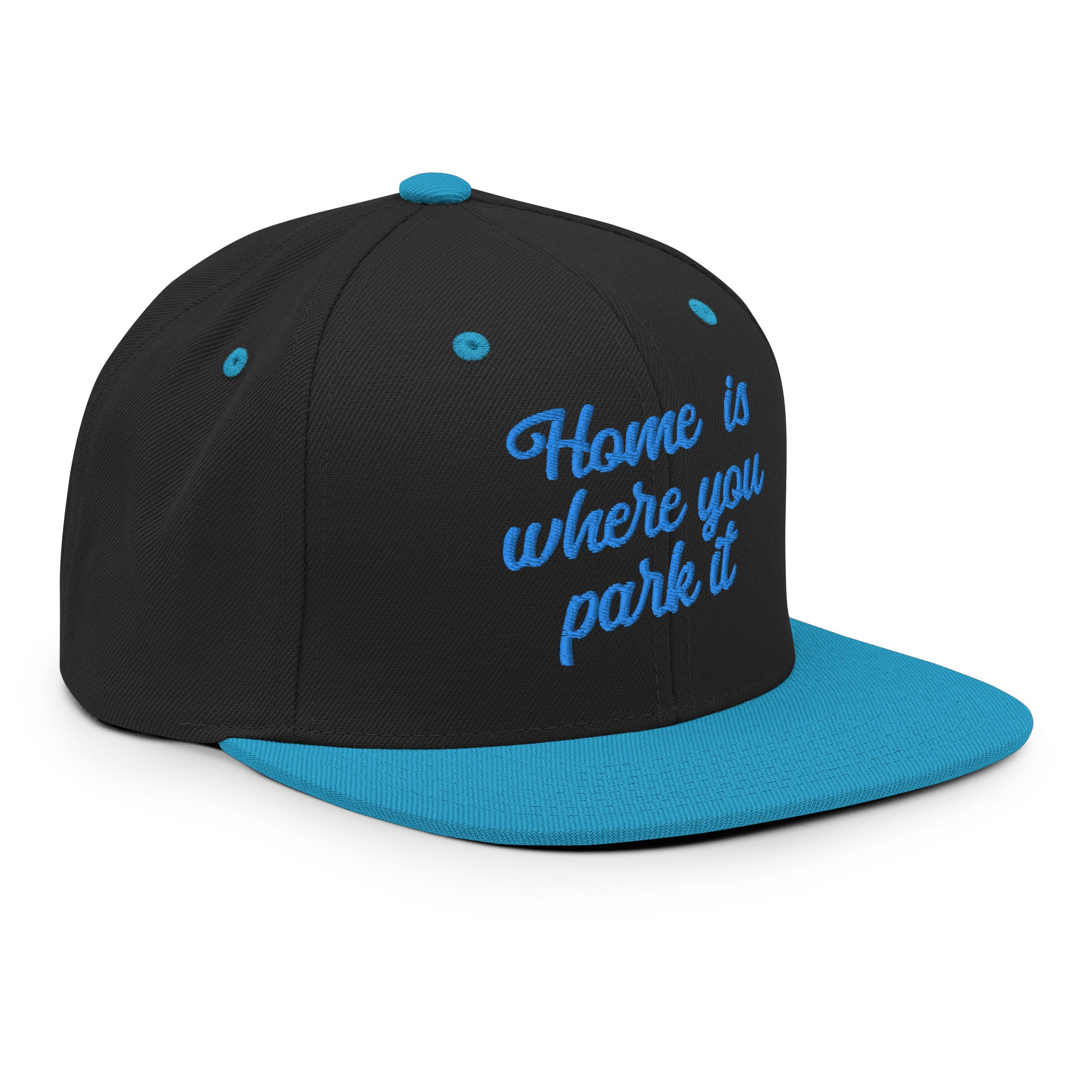 Two-Tone Snapback Wool Blend Cap Home is where you park it Aqua