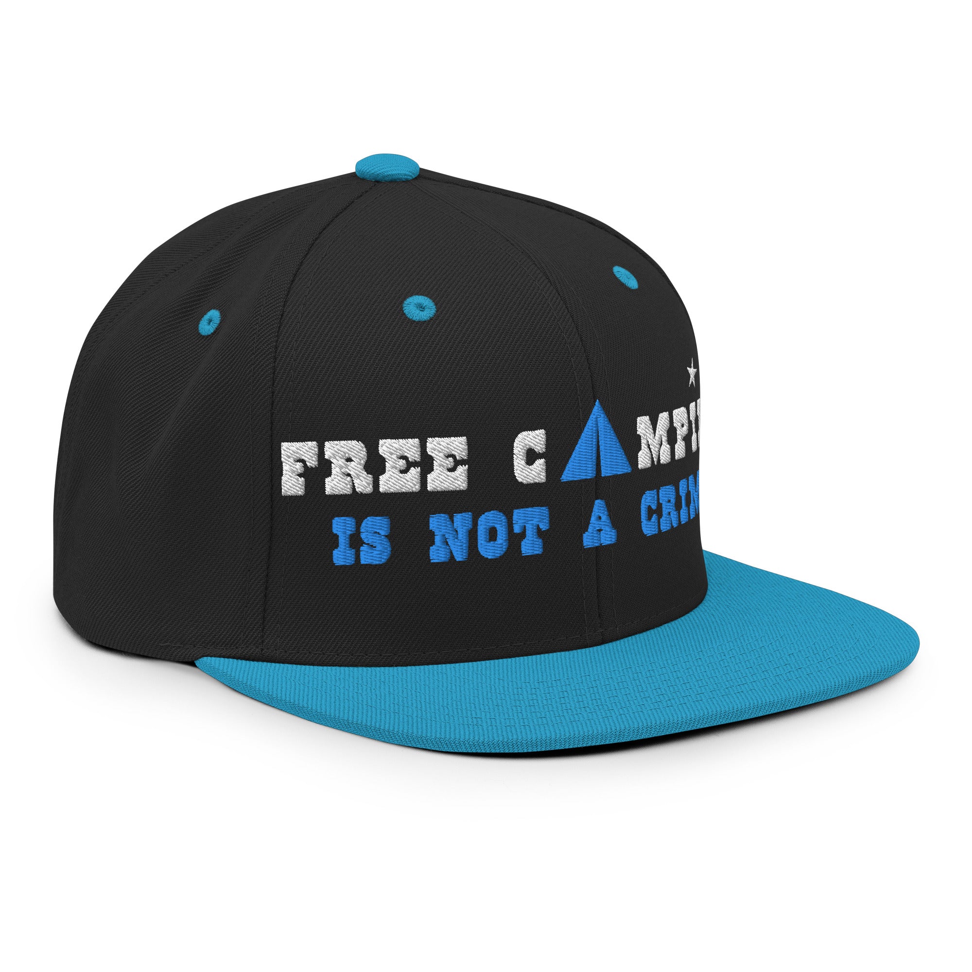 Two-Tone Snapback Wool Blend Cap Free camping is not a crime white/aqua