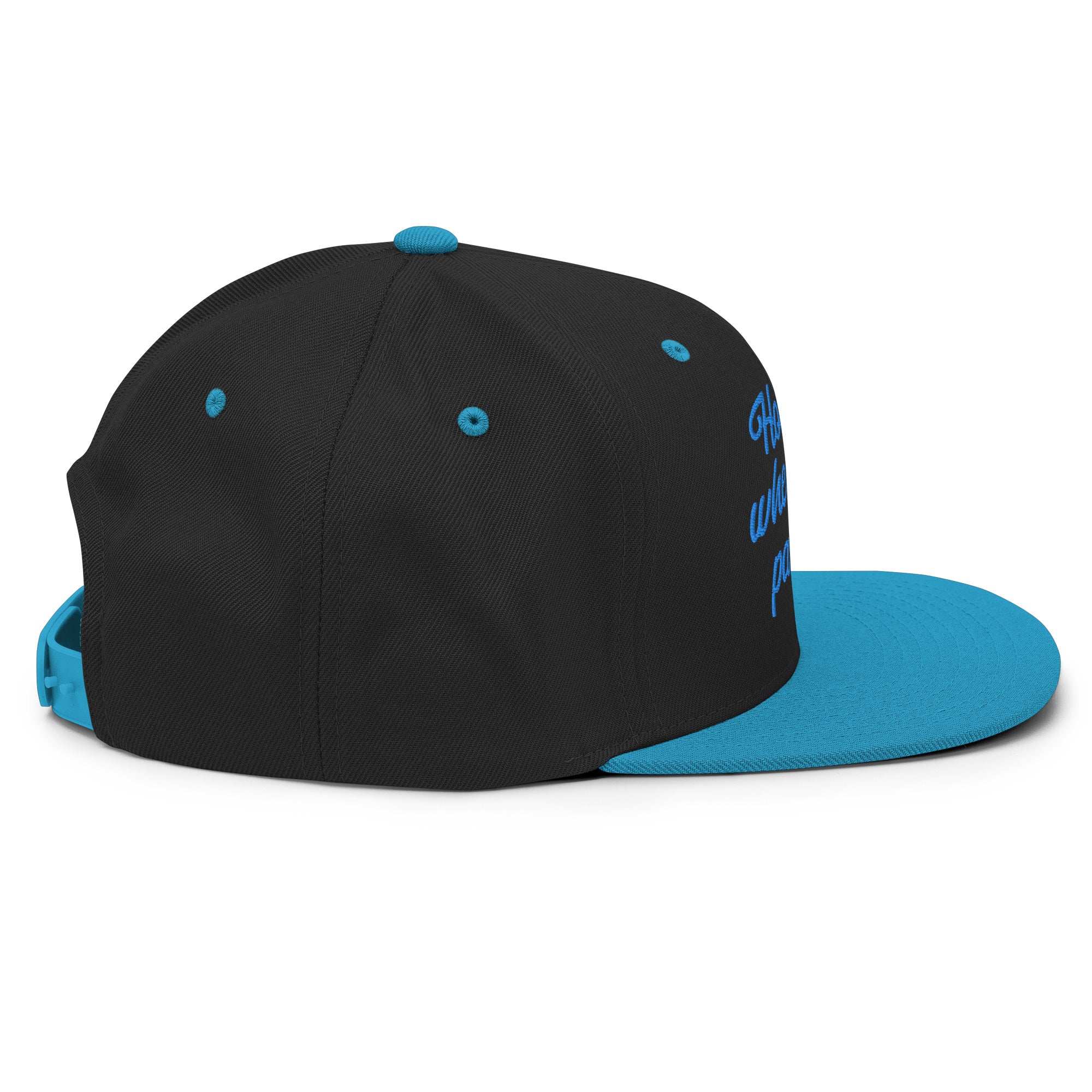 Two-Tone Snapback Wool Blend Cap Home is where you park it Aqua