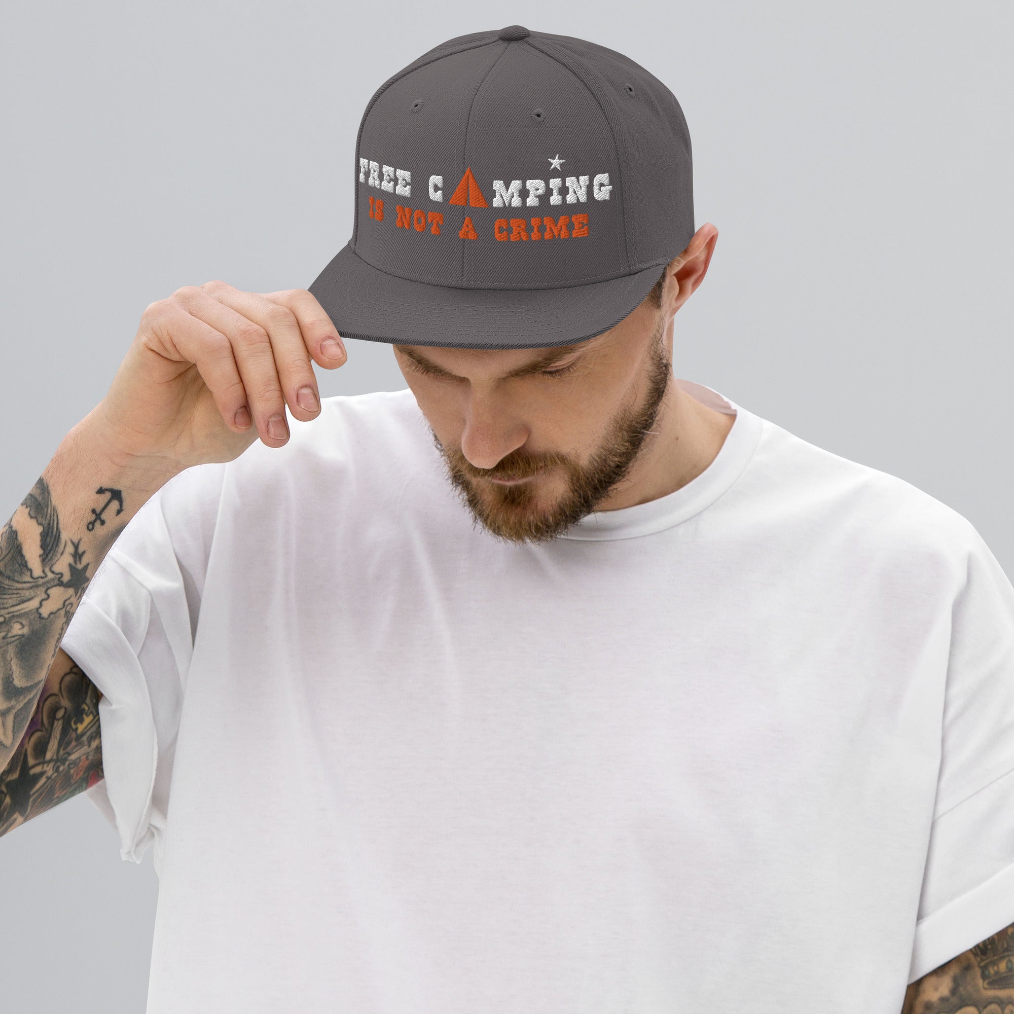 Snapback Wool Blend Cap Free camping is not a crime white/orange