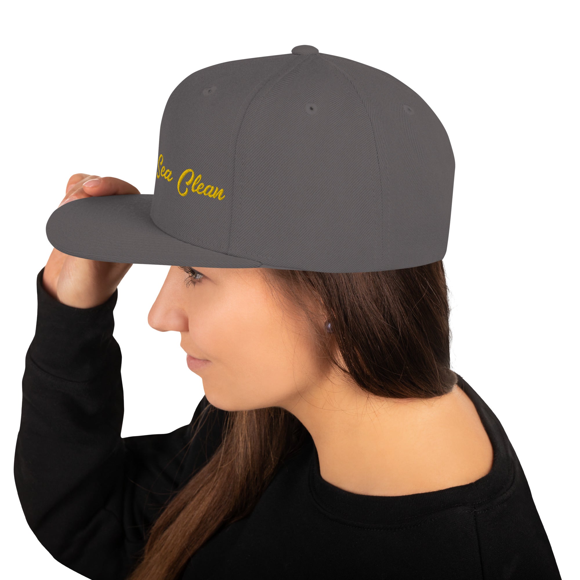 Snapback Wool Blend Cap Keep The Sea Clean Gold