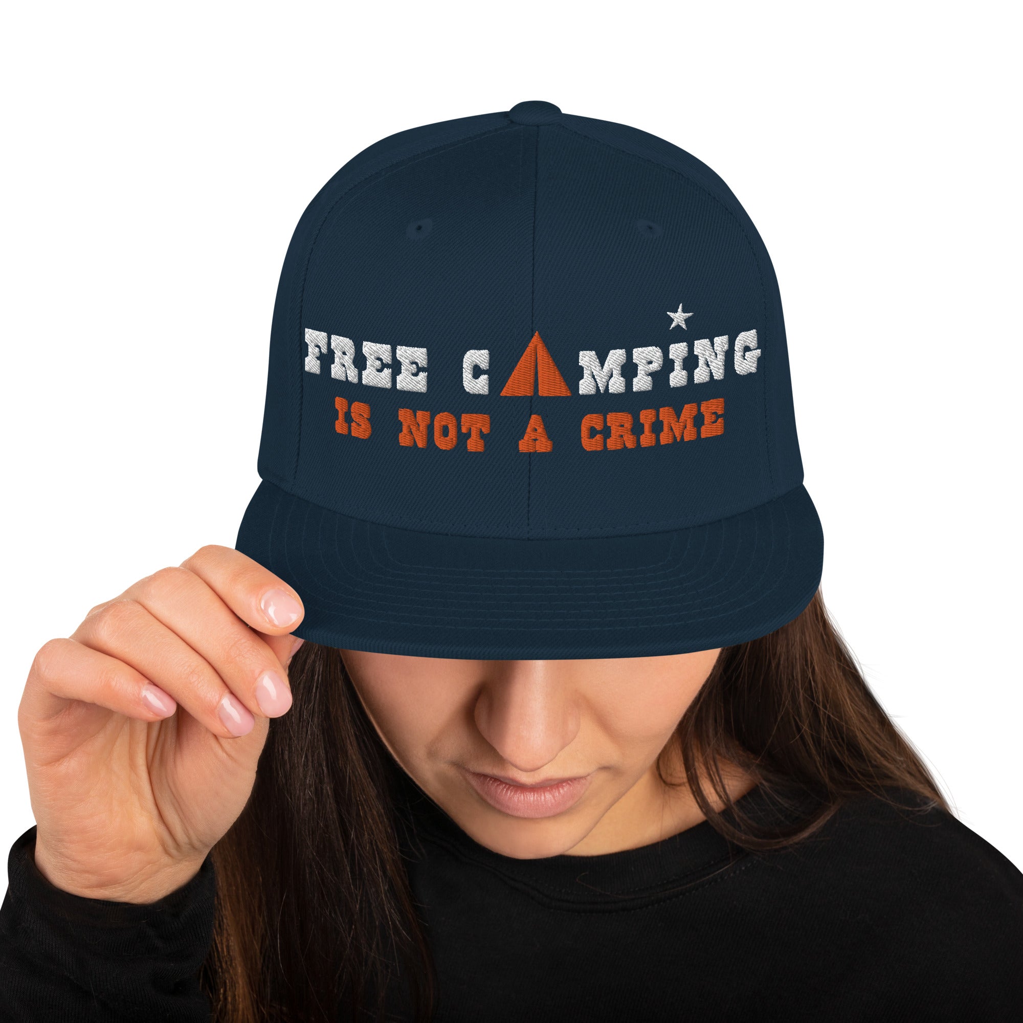 Snapback Wool Blend Cap Free camping is not a crime white/orange