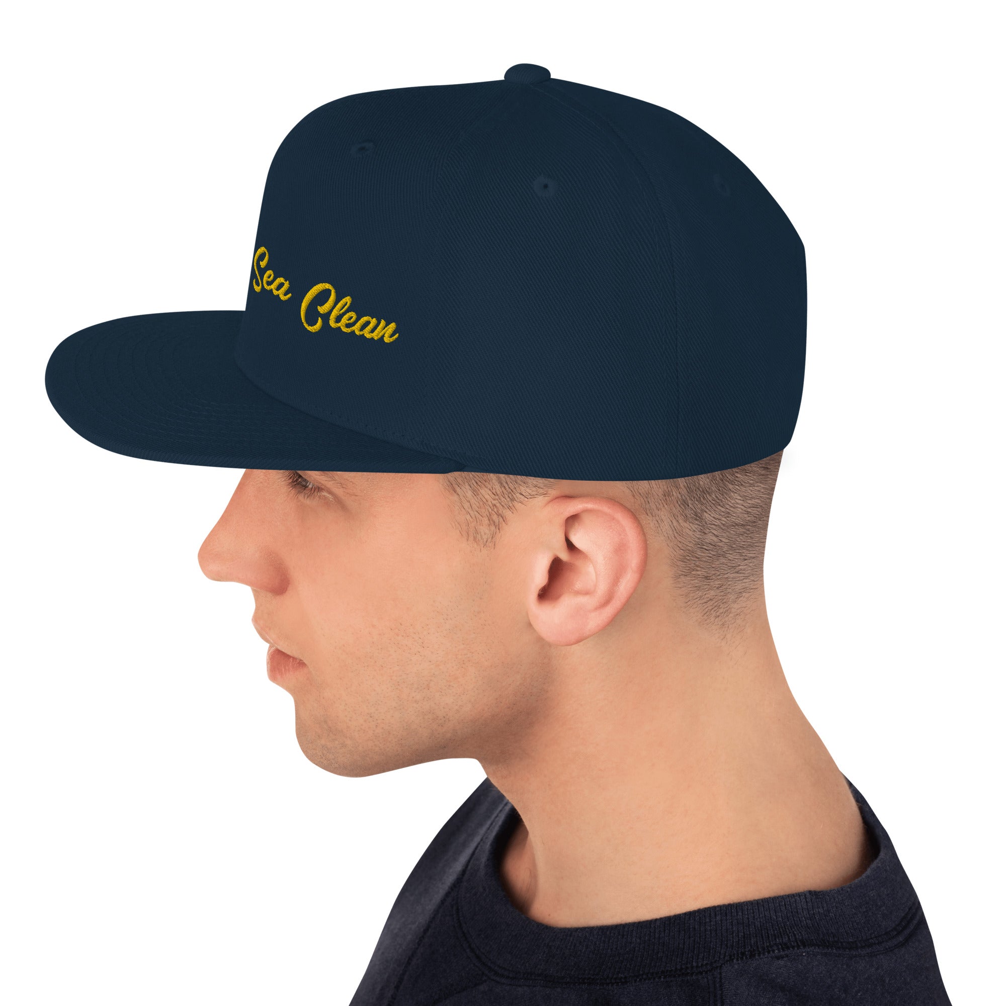 Snapback Wool Blend Cap Keep The Sea Clean Gold