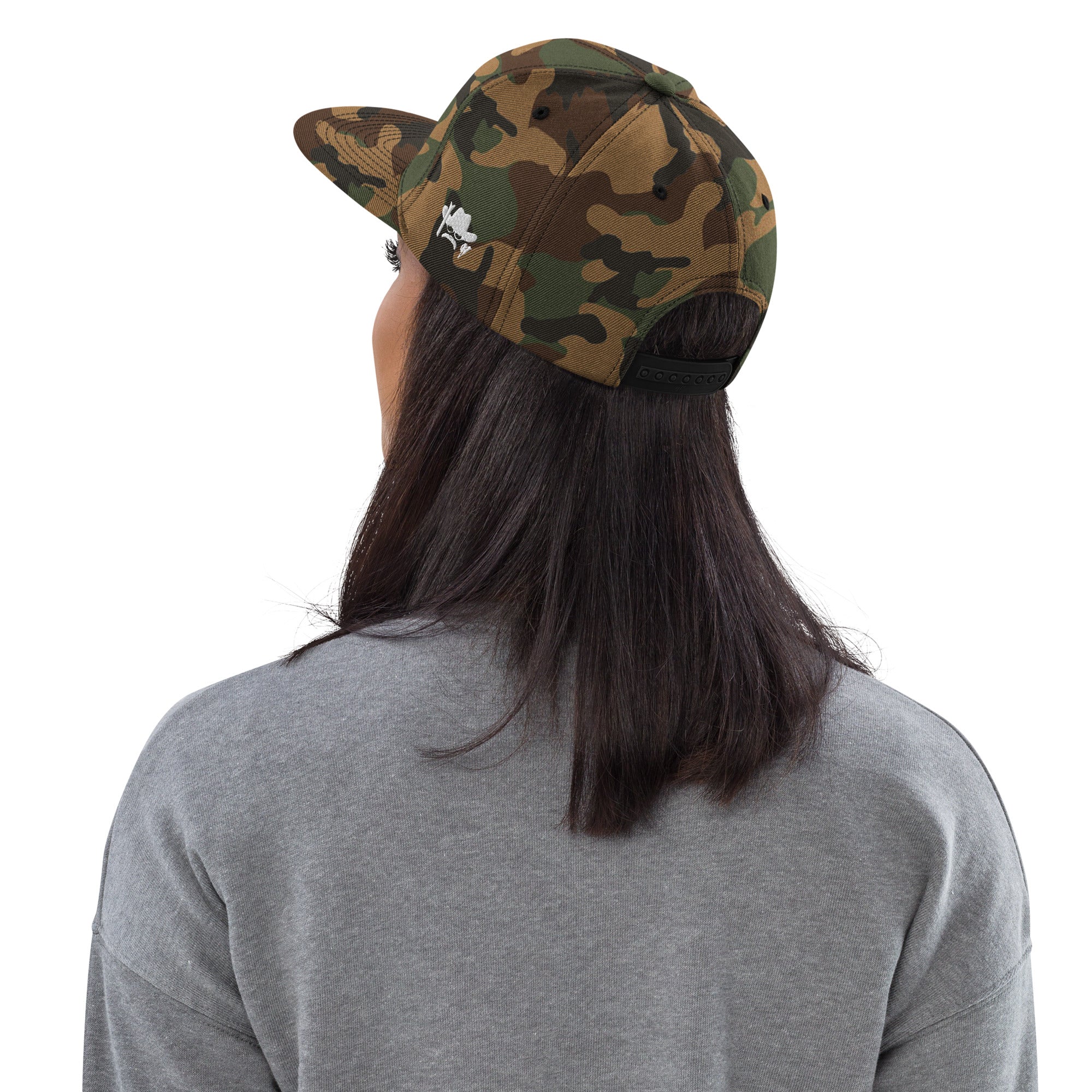 Camo Snapback Wool Blend Cap The Skiing Cowboy White embroidered pattern (3 sides)