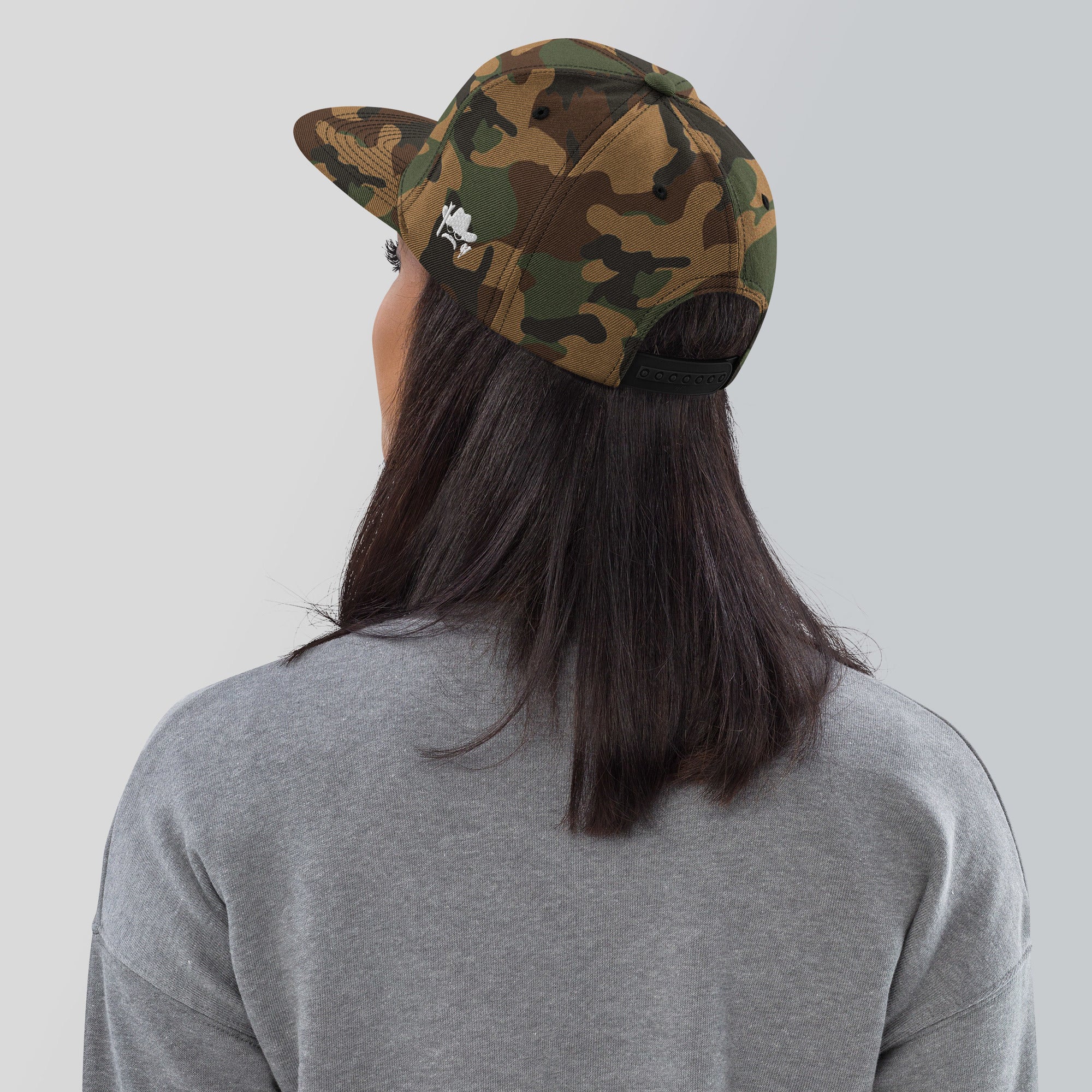 Camo Snapback Wool Blend Cap The Skiing Cowboy White embroidered pattern (3 sides)