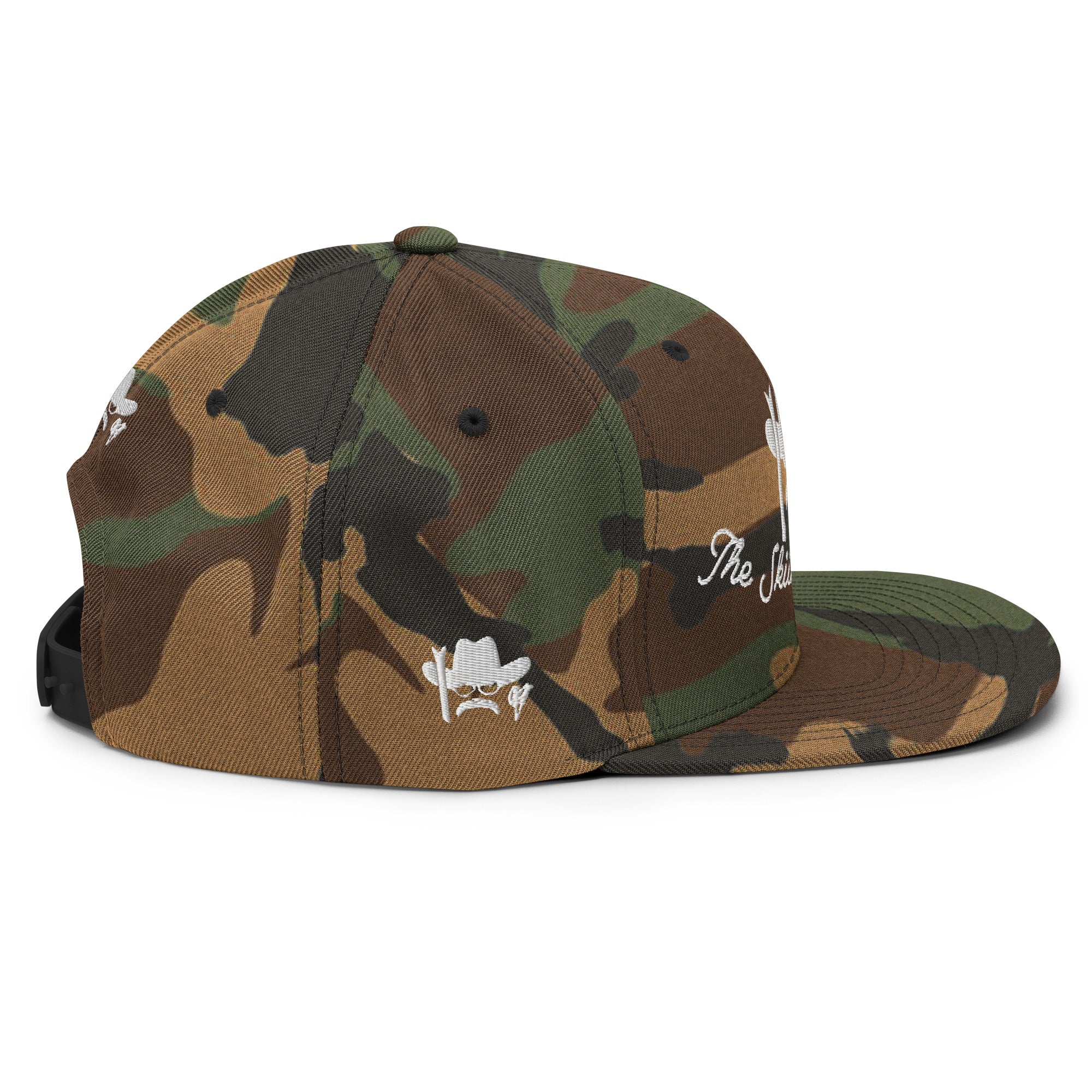 Camo Snapback Wool Blend Cap The Skiing Cowboy White embroidered pattern (3 sides)