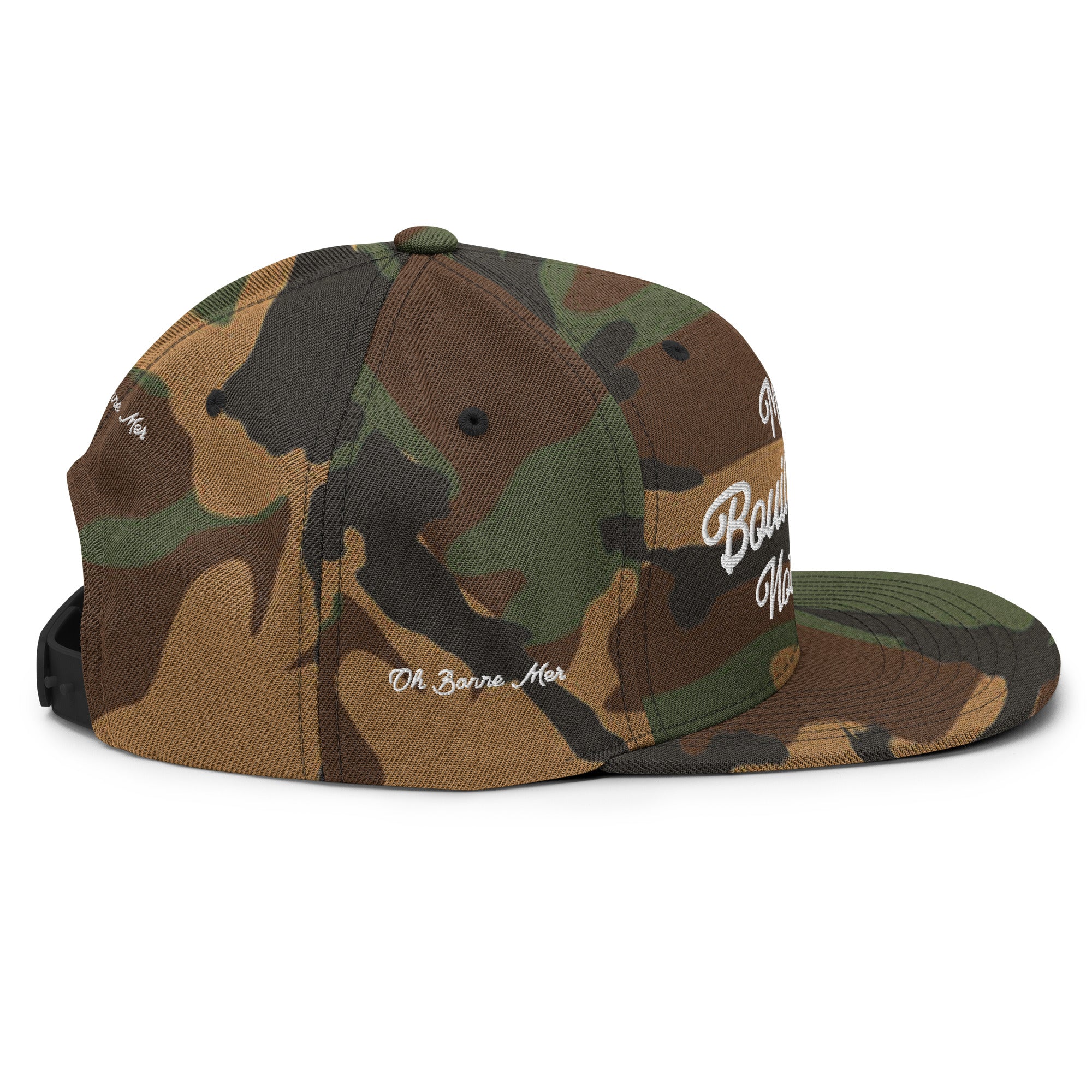 Casquette Snapback camouflage Make Bouillabaisse Not War White brodé sur 3 côtés